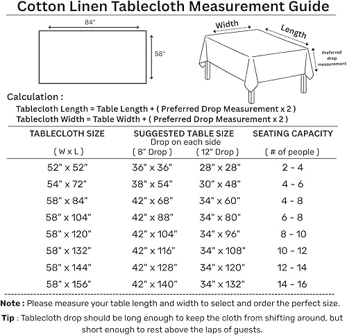 Miniatura 2 de Solino Home Mantel de lino de algodón, 58 x 84 pulgadas, color blanco, mantel de tela natural con vainica para otoño, Halloween, Acción de Gracias,