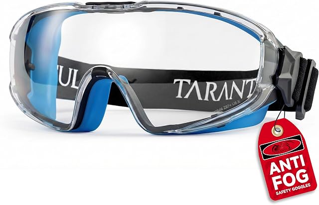 Tarantula ANSI Z87.1+ Safety Goggles Over Glasses, Anti-Fog & Anti-Scratch UV380 Lenses, Adjustable Strap, High-Impact Eye Protection for Lab, Woodworking & DIY