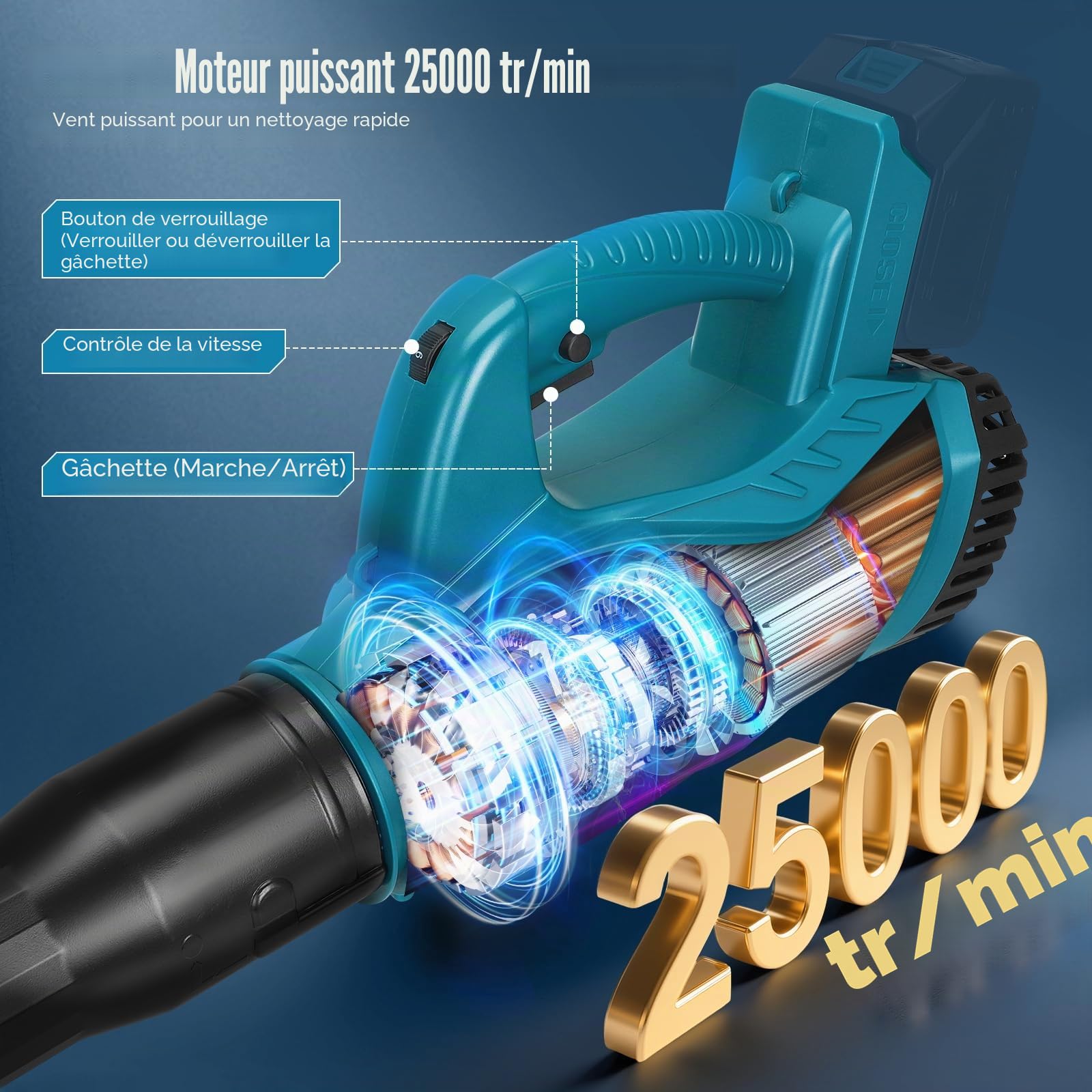 Souffleur à poussière électrique compatible avec batterie Makita 18 V, 6 réglages de vitesse jusqu'à 297 km/h, grand volume pour la construction, la maison, le jardin, l'entretien de la pelouse