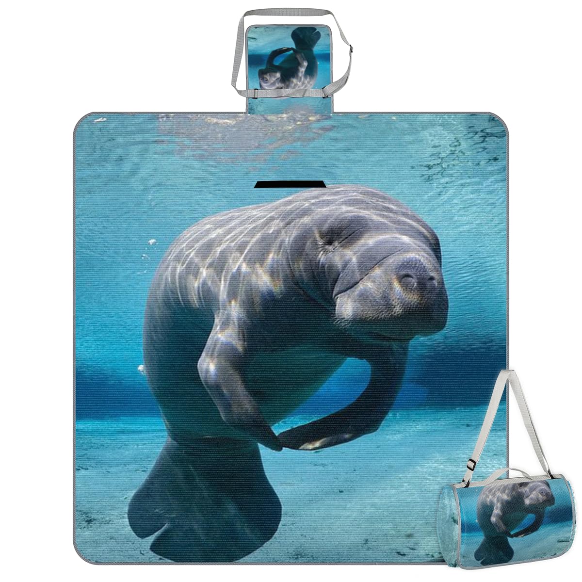 Shimoshe Picnic Blankets 57”x 59”, Ocean Animal Manatee Waterproof Sandproof Picnic Mat Lightweight Foldable Beach Blanket for Camping Park Grass Beach Outdoor Blanket A1