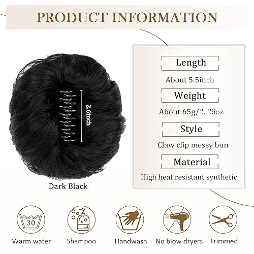 Miniatura 10 de Wodelanle Moño desordenado, clip de garra, moño desordenado, ondulado, rizado, extensiones de moño de cabello despeinado, moños de cabello recogido,