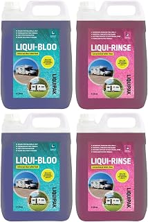 Liquipak Caravan Toilet Fluid & Rinse Chemical, Blue 10L & Pink 10L - For Caravan, Camper, Motorhome, Boat - Liqui-Bloo & Rinse, Formaldehyde Free 4x5L