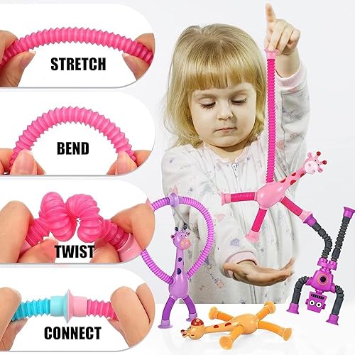 Miniatura 2 de Paquete de 8 juguetes telescópicos de jirafa robot con ventosa, tubos sensoriales para niños pequeños, juguetes antiestrés para niños con ansiedad