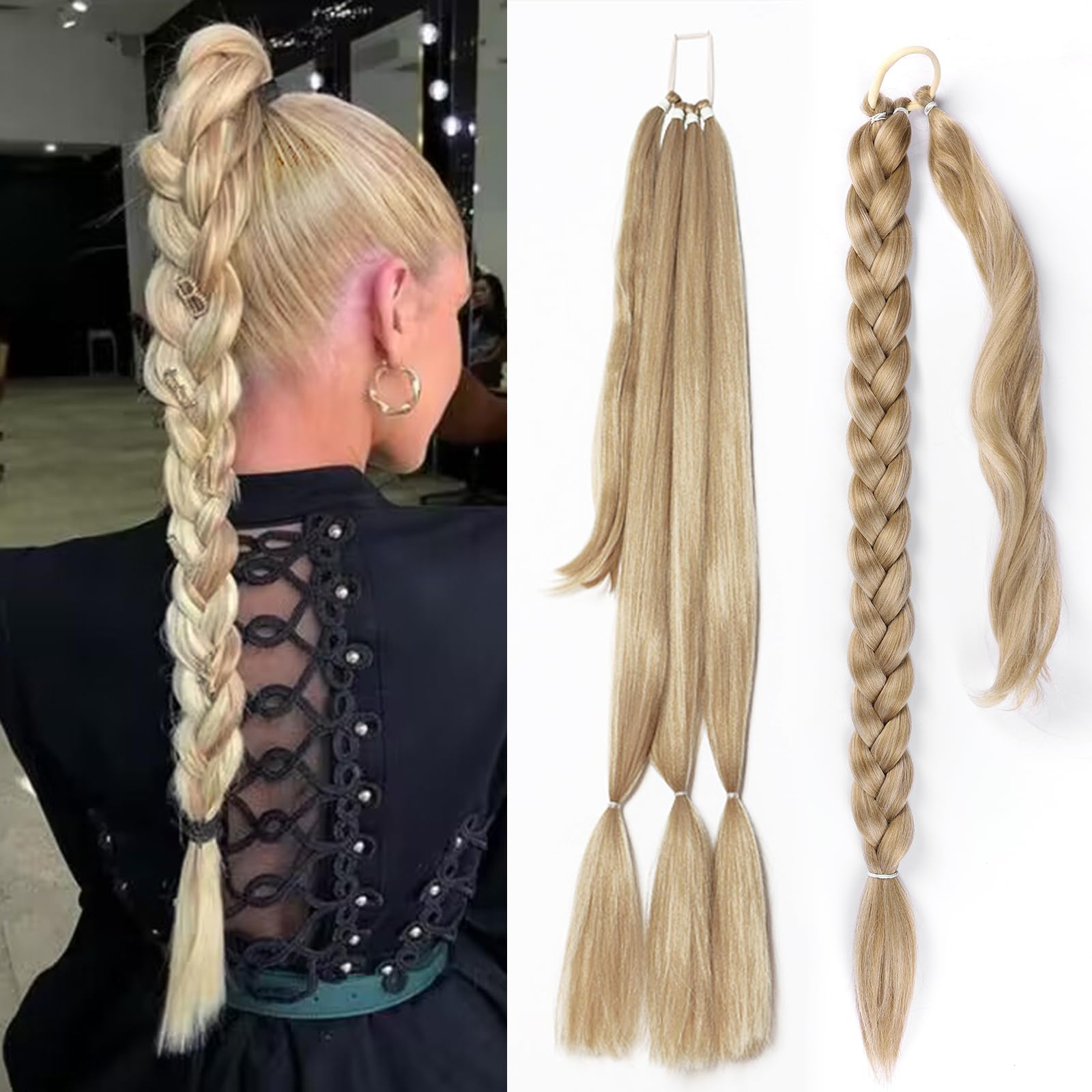 Amazon.com : EMMOR Long Braided Ponytail Extension with Hair Straight ...