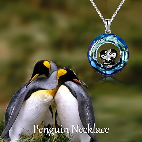 Miniatura 2 de POPKIMI Collar de pingüino de plata de ley, joyería de pingüino de cristal de pingüino, regalos para amantes de los pingüinos,