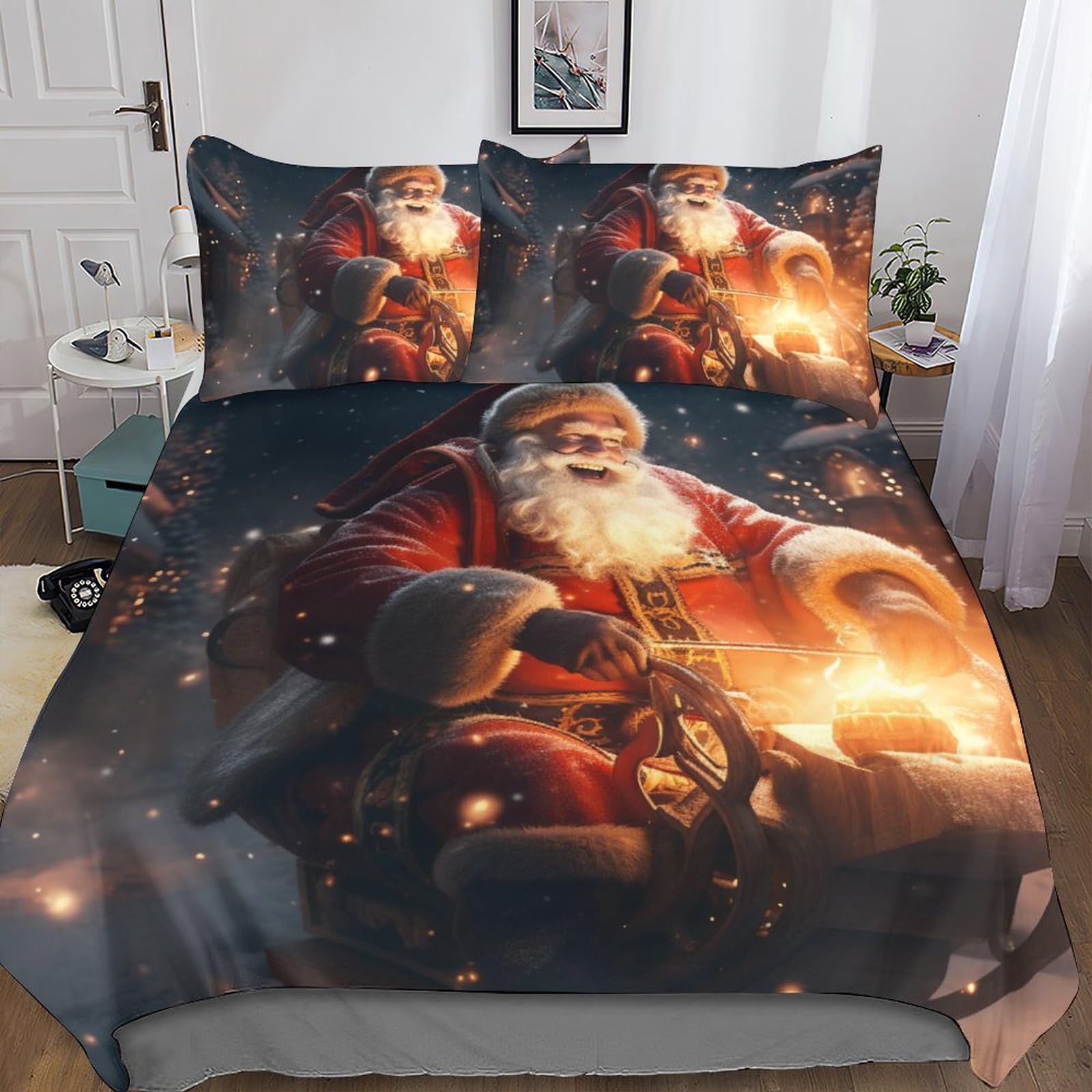 Housse de couette Father Christmas 3D ensemble de lit en microfibre douce pour chambre enfant