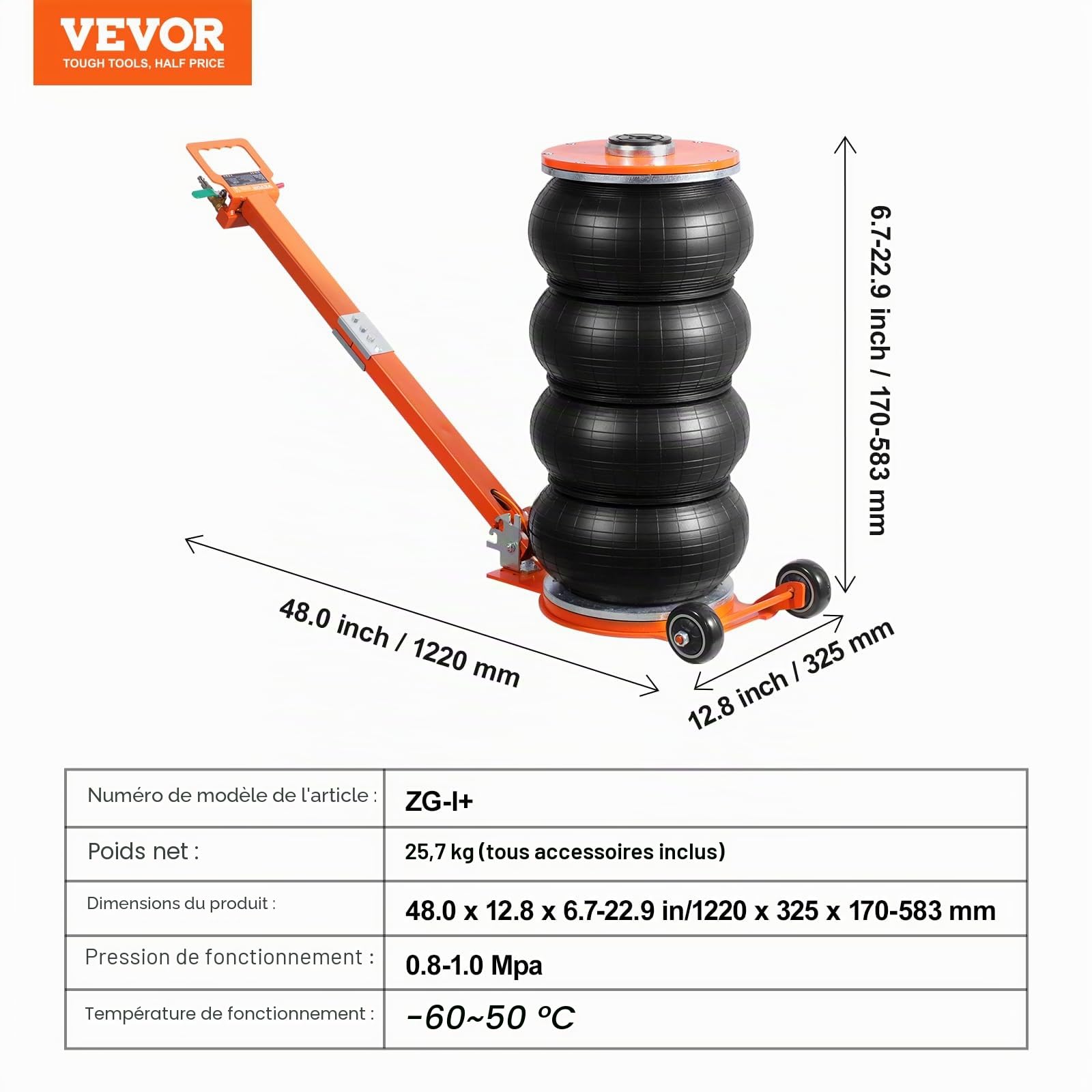 VEVOR Cric Pneumatique 6 tonnes, Cric de Levage Pneumatique avec Colonne Surélevée et Poignée Réglable, Facile à Soulever et Compact, pour Berline, SUV, Camionnette, Réparation Automobile, Atelier