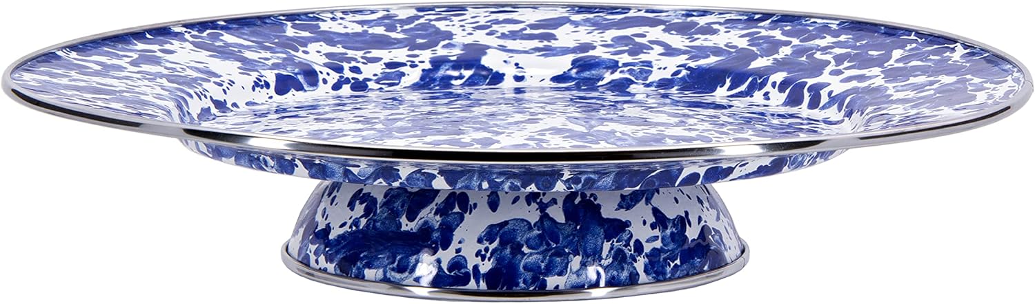 Golden Rabbit Enamelware Cake Plate, 12.5 inch, Cobalt Swirl