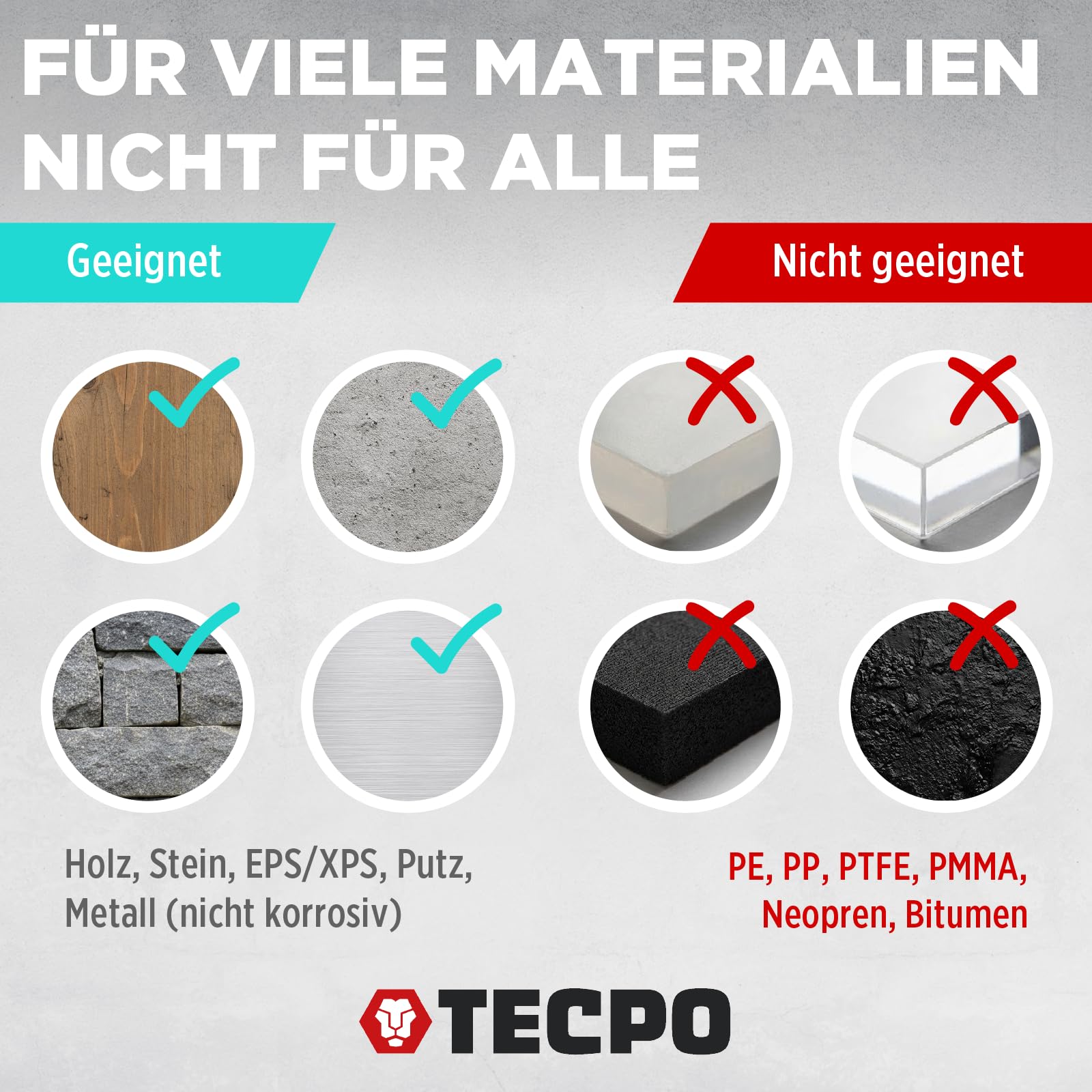 TECPO Colla di montaggio Fix Power 480 g 8 pezzi universale 200 kg 10 cm² per pannelli acustici polistirolo