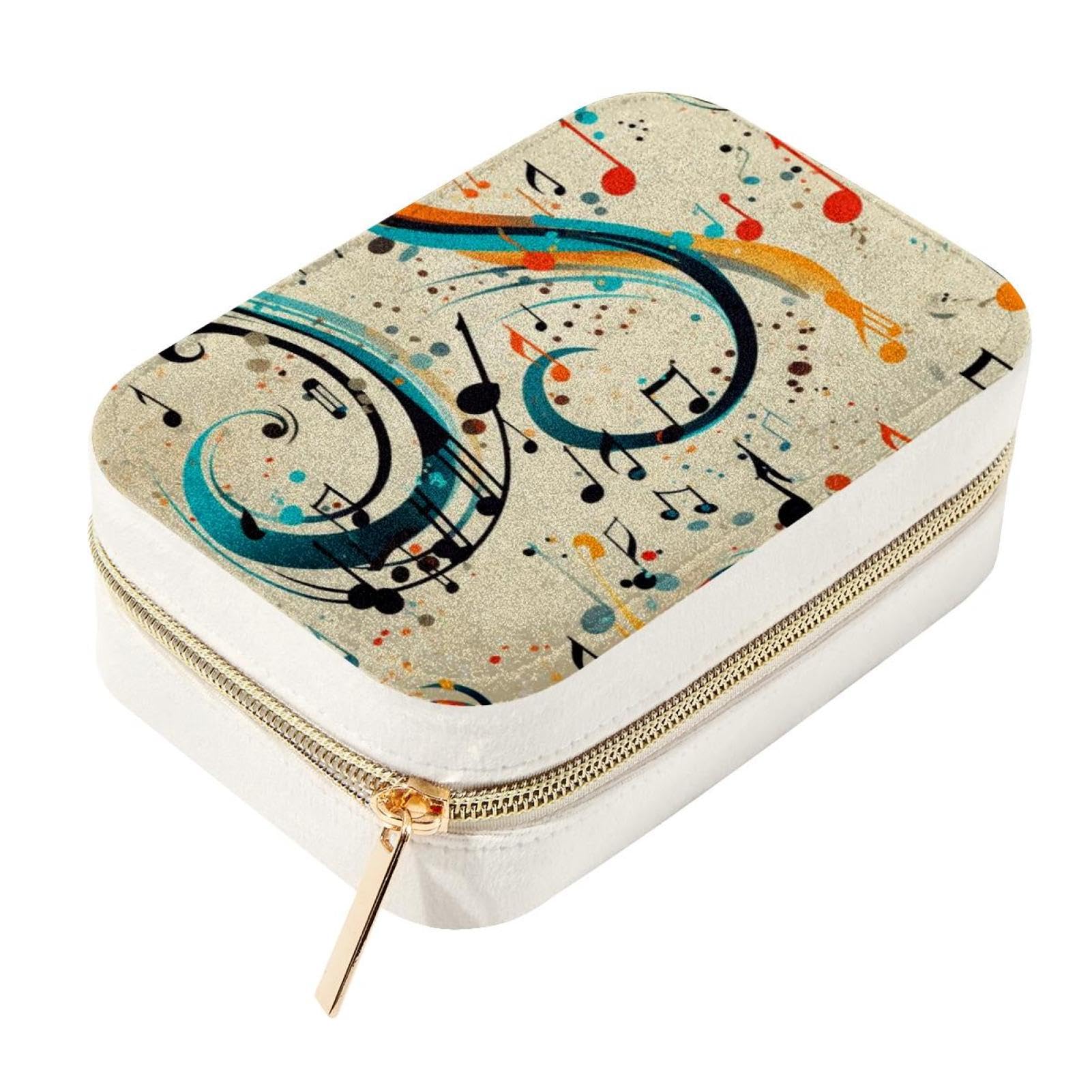 Boîte à bijoux de voyage en velours chic avec notes de musique