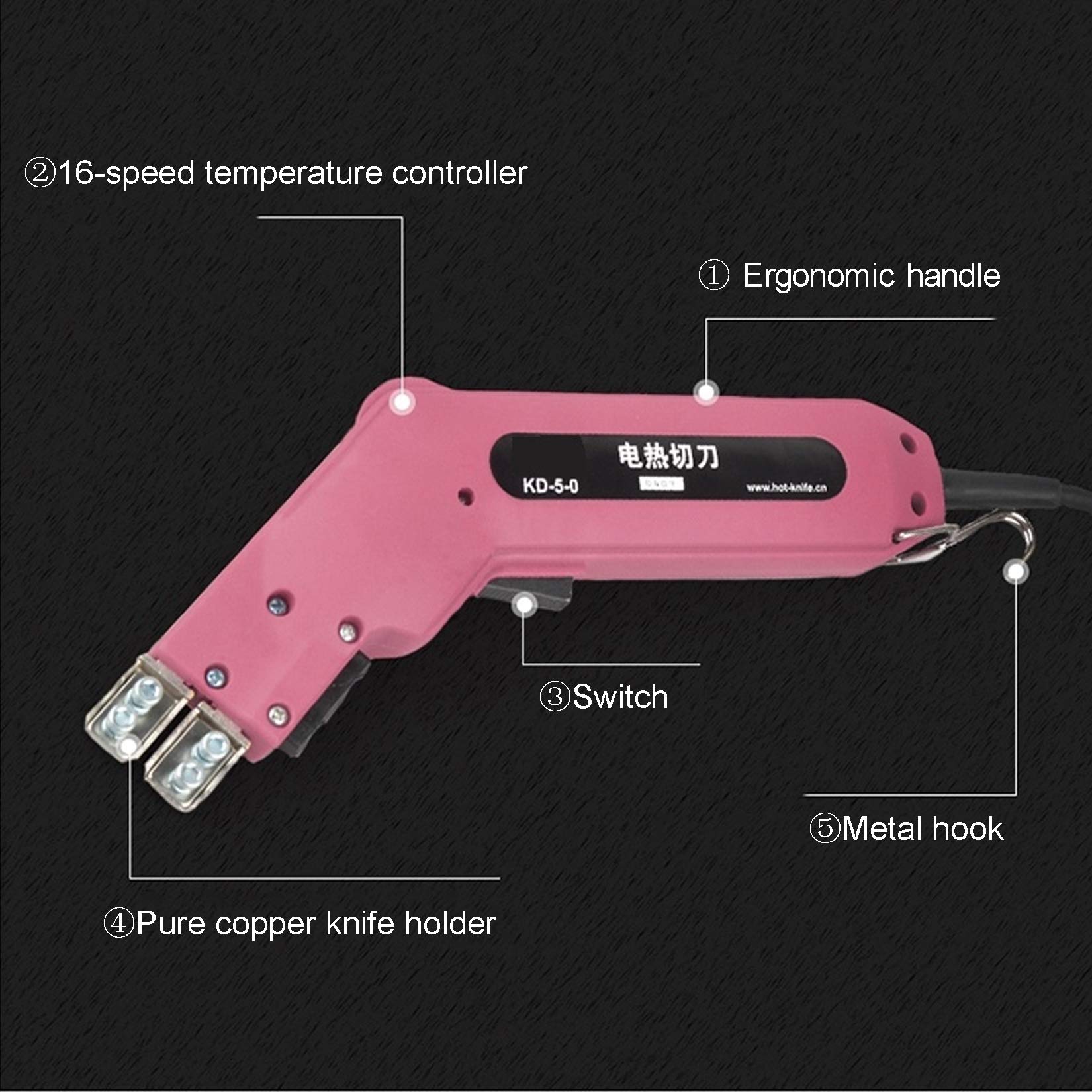 Toplionace KD-5-0 Cuchillo de Corte en Caliente Eléctrico de 100W, Cortador de Cuchillo de Mano con Esponja para Pancartas, Herramientas para Cortar Tela, Cuerda de Goma, Plástico, Acrílico