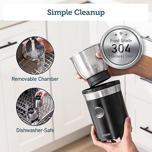 Vista 15 de COSORI Molinillo eléctrico de café expreso, cuchillas de acero inoxidable de grado alimenticio, 12 tazas, color negro