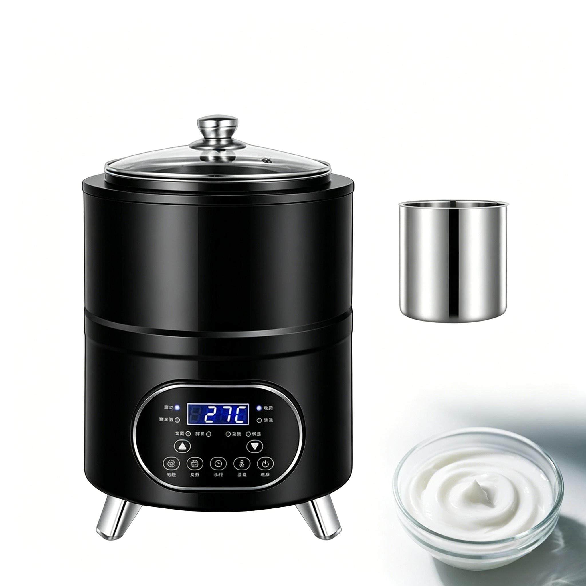 Commercial Yogurt Maker, adopt 360° Constant Temp Fermentation, fit for Greek Yogurt, Black Garlic and Fruit Vinegar making, 8/12L Capacity with Detachable Stainless Steel Inner Liner Black-12L