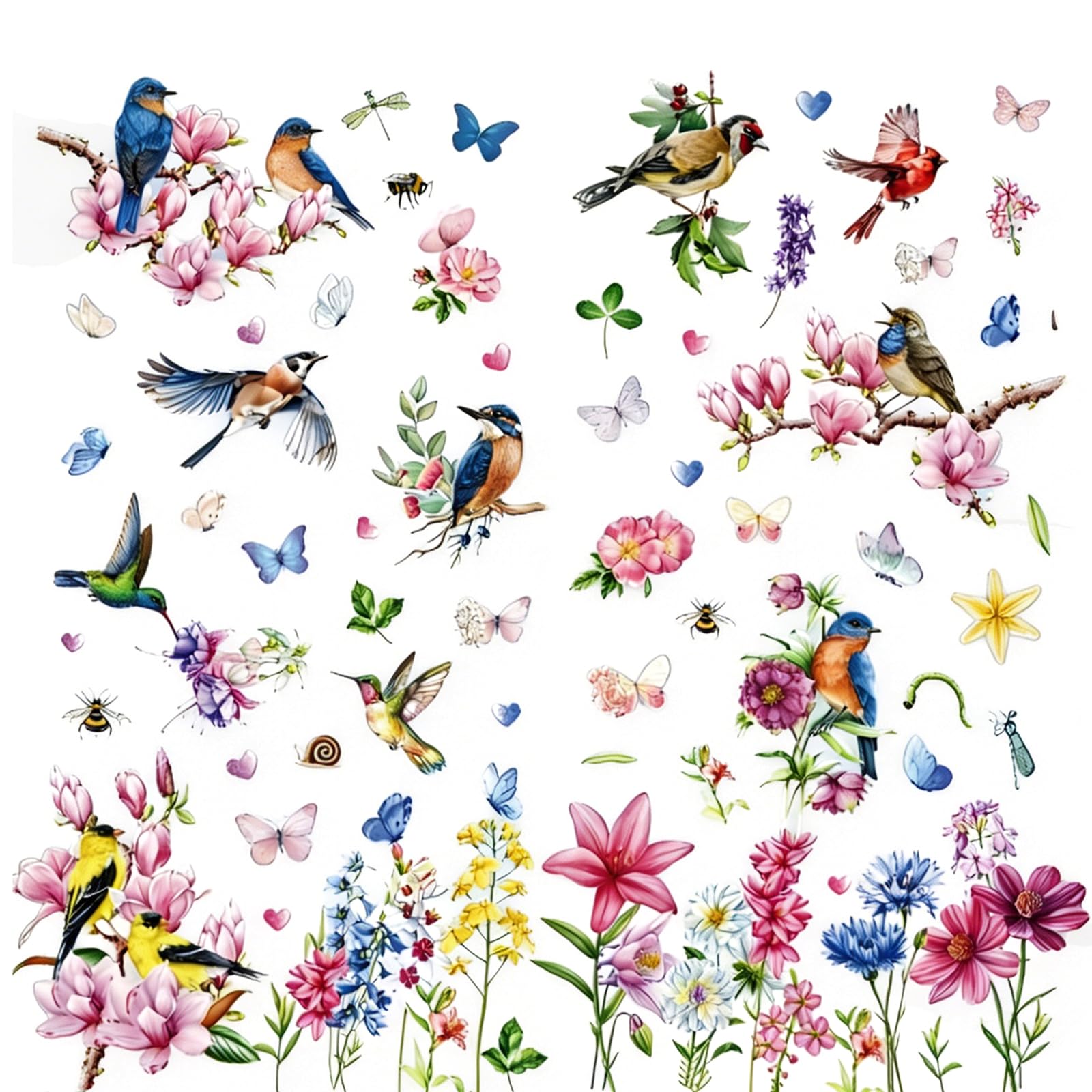 Shankou Colorful 9Pcs Spring Garden Window Stickers, Static Cling Bird Safe Window Decals, Double Sided Reusable Window Clings With Hummingbird Flowers Butterfly For Home Decor