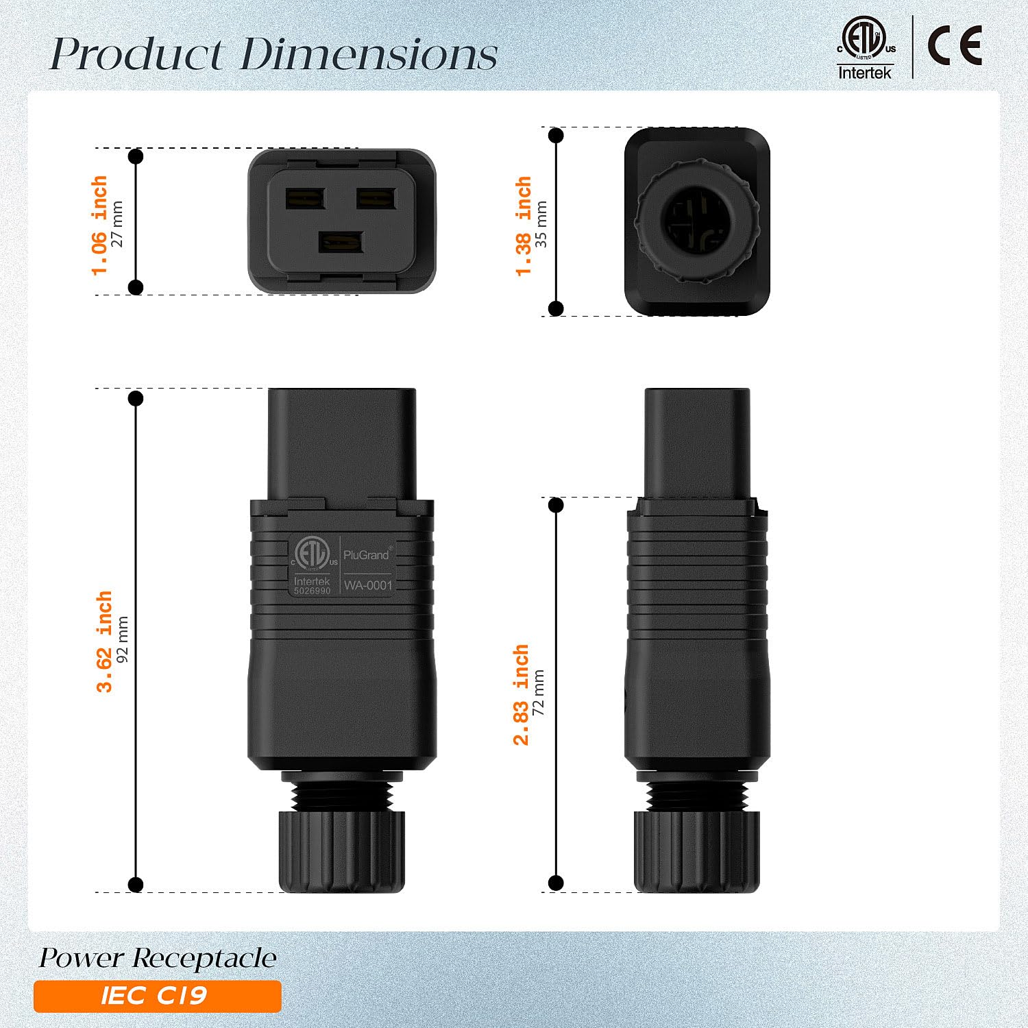 (5PACK) IEC 320 C19 Plug, 20A/125V, (ETL Verified) 16A/250V UPS/PDU Replacement Cord End Connector, 20AMP 16AMP UPS Plugs, Black