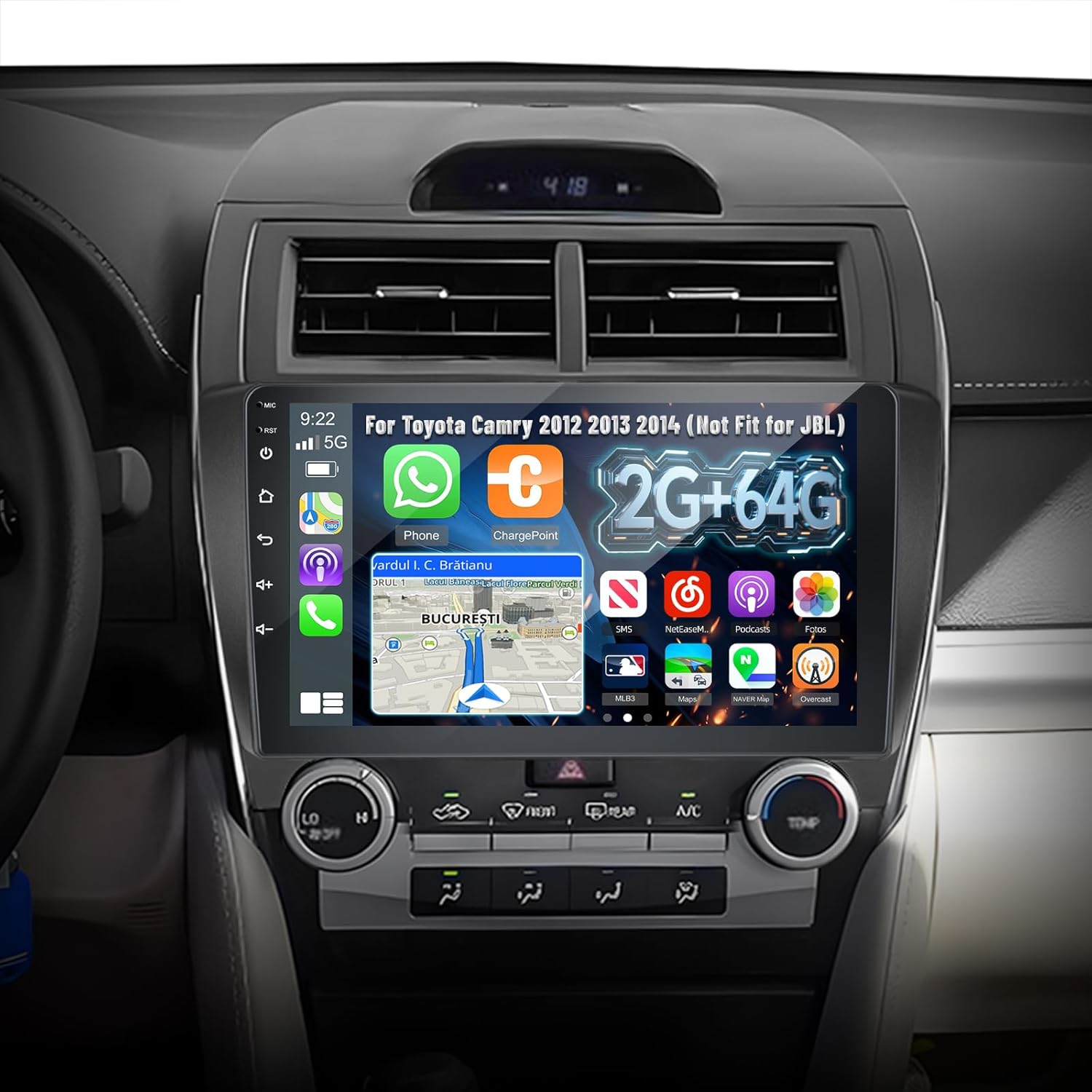 2G+64G Radio for Toyota Camry Screen 2012 2013 2014 (Not Fit for JBL), 10.1 inch Android Touch Screen Camry Car Stereo, Carplay/Android Auto/Bluetooth/EQ Audio/SWC