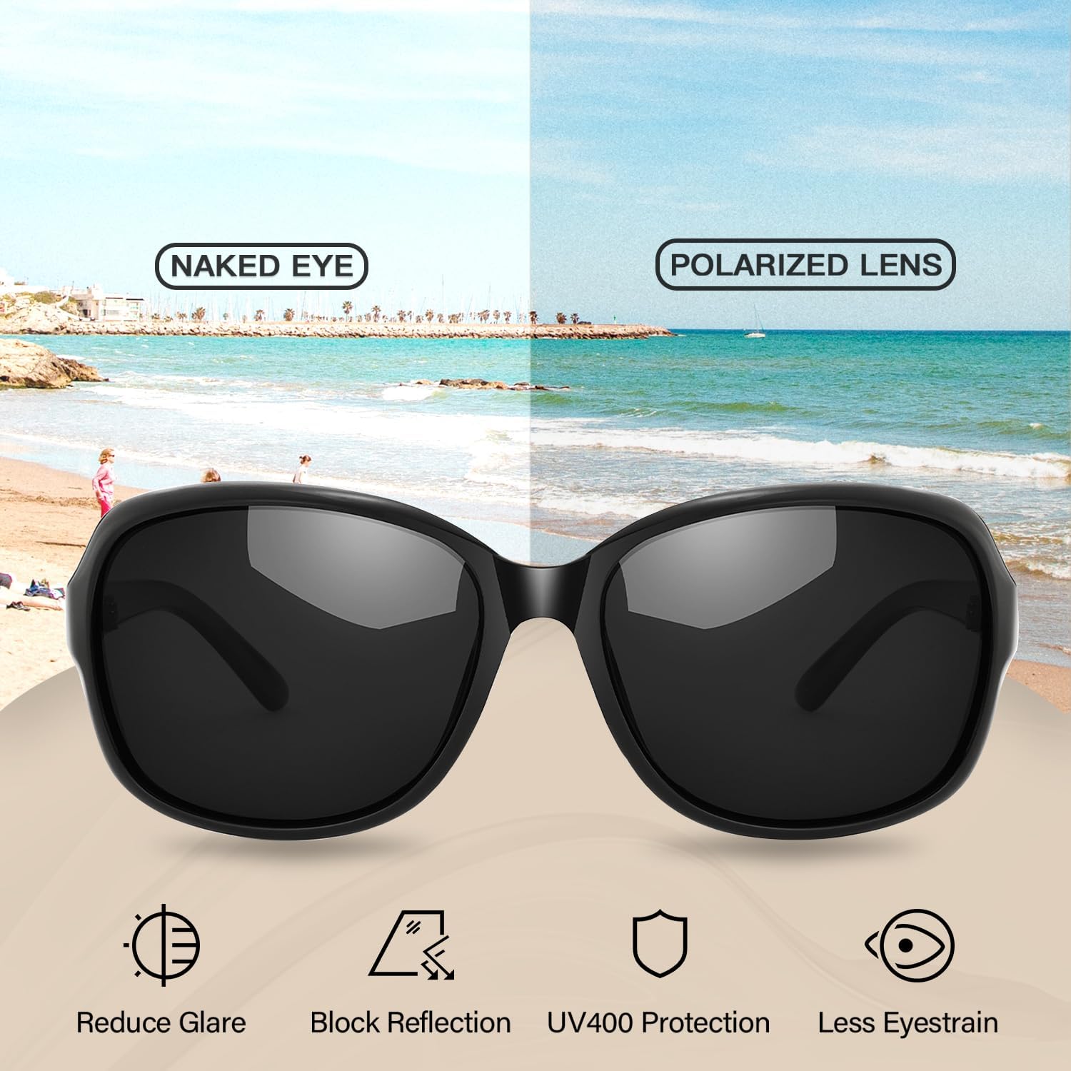 HASFOX® Small Wrap Sunglasses for Womens | Polarized & UV400 Protection | Lightweight Oval Jackie-O Style - Image 6