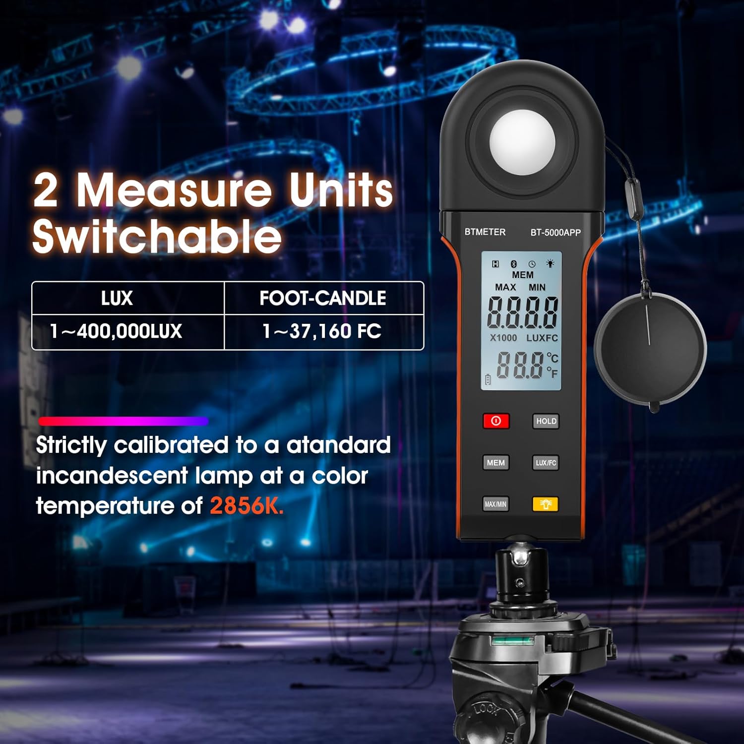 BTMETER Illuminance Light Meter w/Bluetooth - Digital Lumen Tester Measure Lighting Level Intensity 1~400,000 Lux(Foot Candle 1~37,160) Luxometer with 270º Rotated Sensor Data Logging for Plants Grow