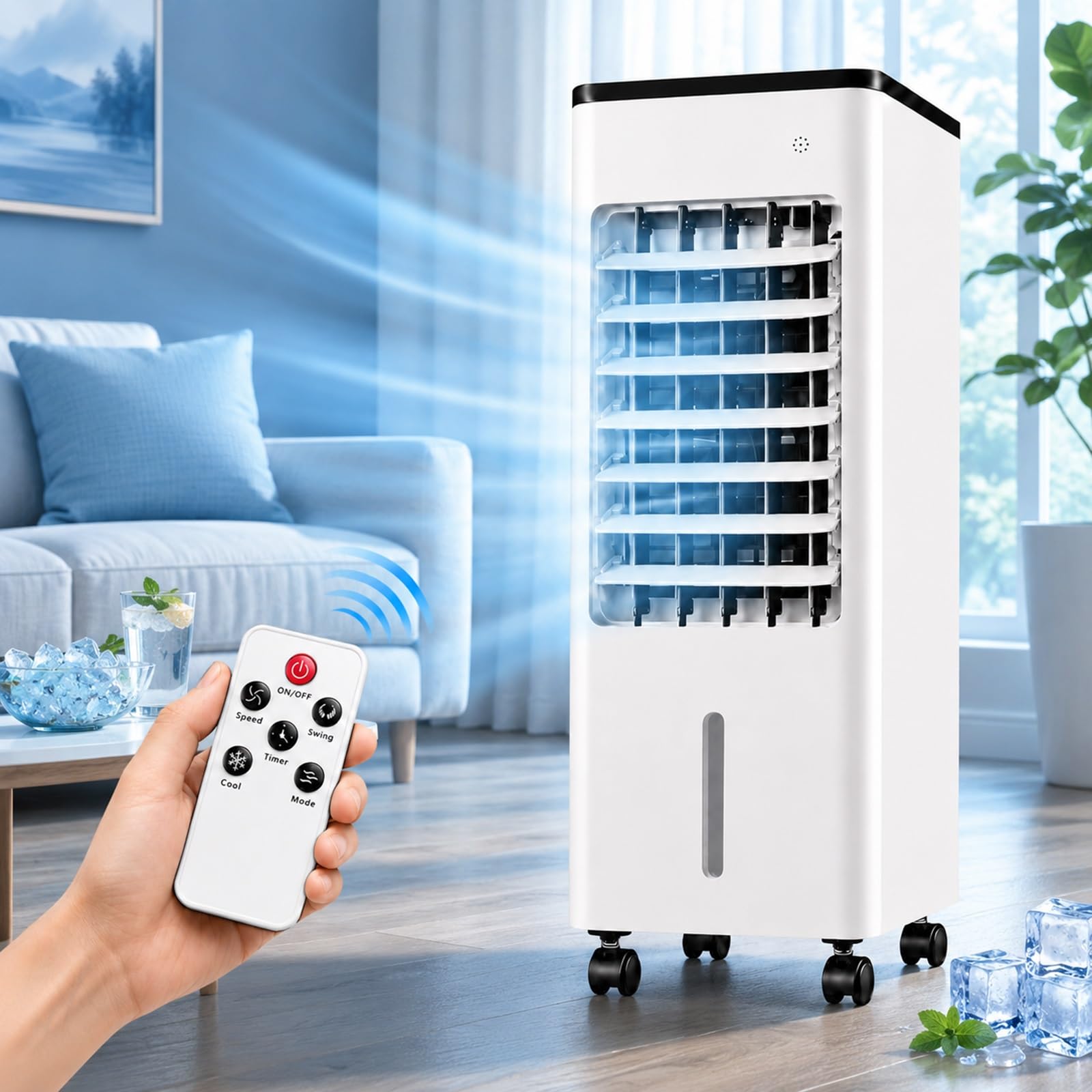 Portable Evaporative Air Cooler, Swamp Cooler with 4 Ice Packs