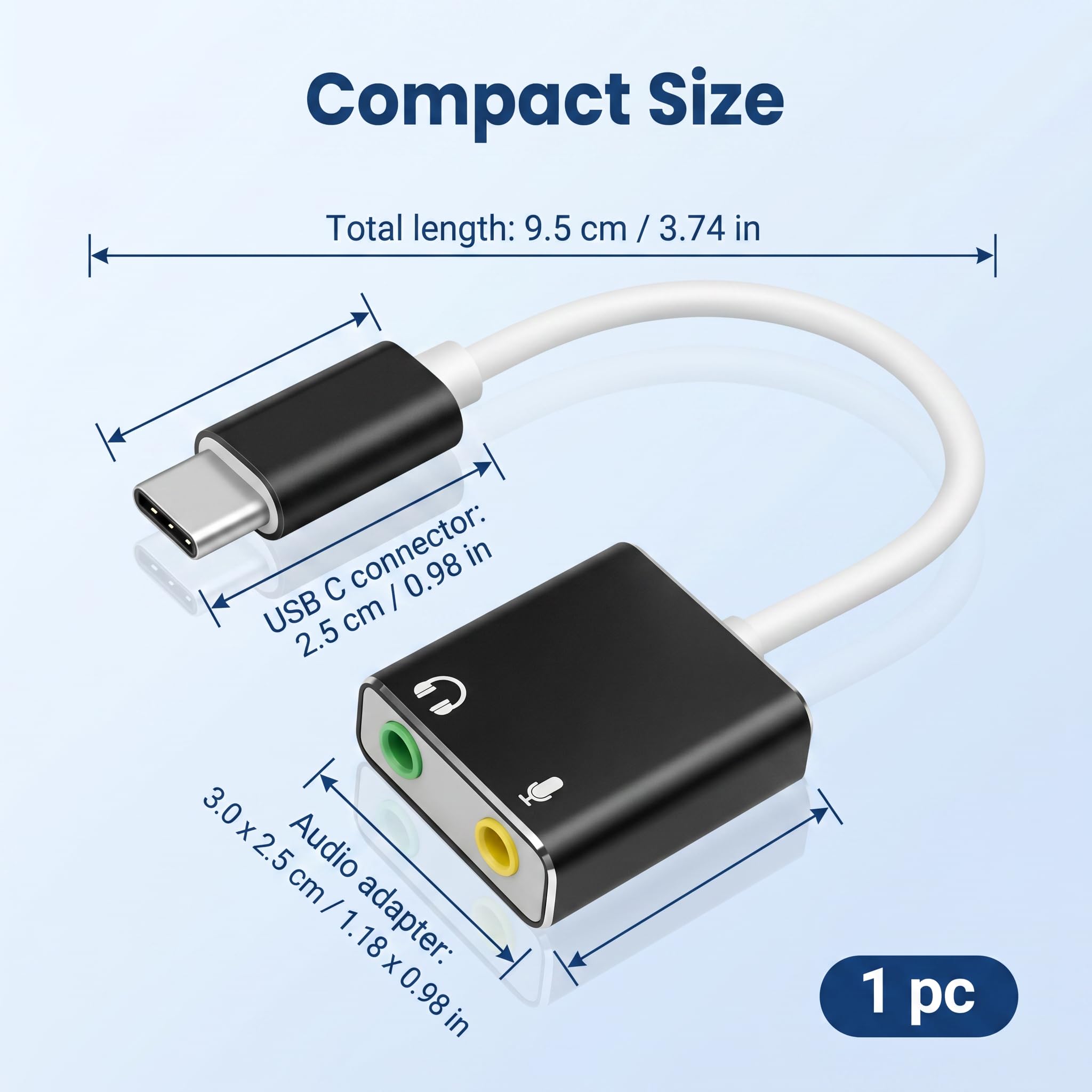Externe Soundkarte USB C, USB C Soundkarte auf 3,5 mm Klinke Audio Adapter mit Kopfhörer Ausgang und Mikrofon Eingang, 3D Stereo Plug and Play für PC Laptop Mac PS4 PS5 Xbox Windows Gaming