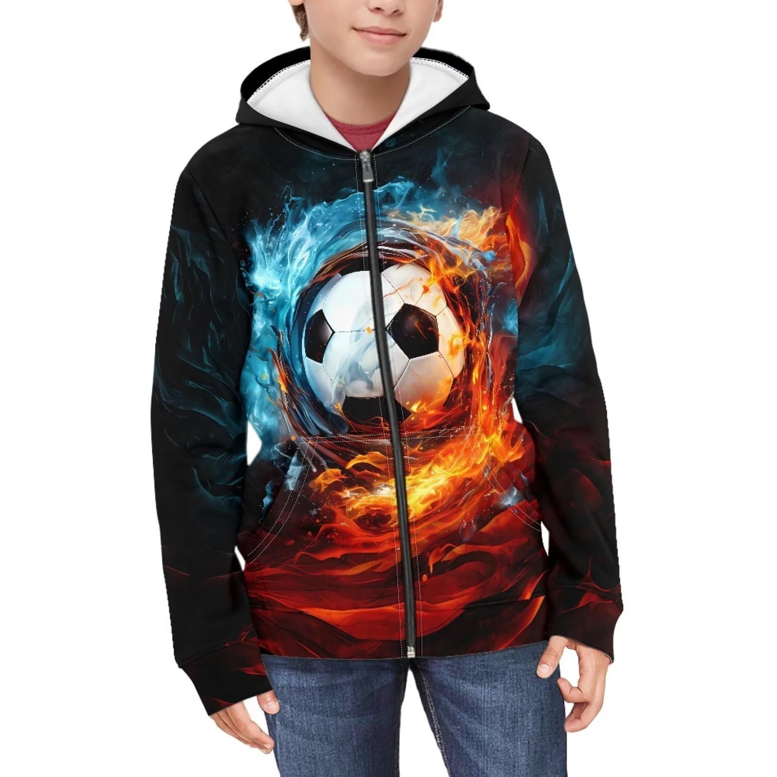 Suobstales Kids Soft Zip-Up Hoodie for Boys 6-16 Years Hooded Sweatshirt Fall Cardigan Jacket with Pockets