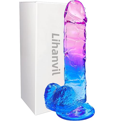 Realistic Dildo Clear Silicone 7.8" Blue-Purple Gradient Dildo with Strong Suction Cup for Women Hand Free Play Flexible Soft Penis Dong, Adult Sex G-spot Dildos Toys for Vaginal and Anal Stimulation - 7.8 Inch Purple blue Dildo