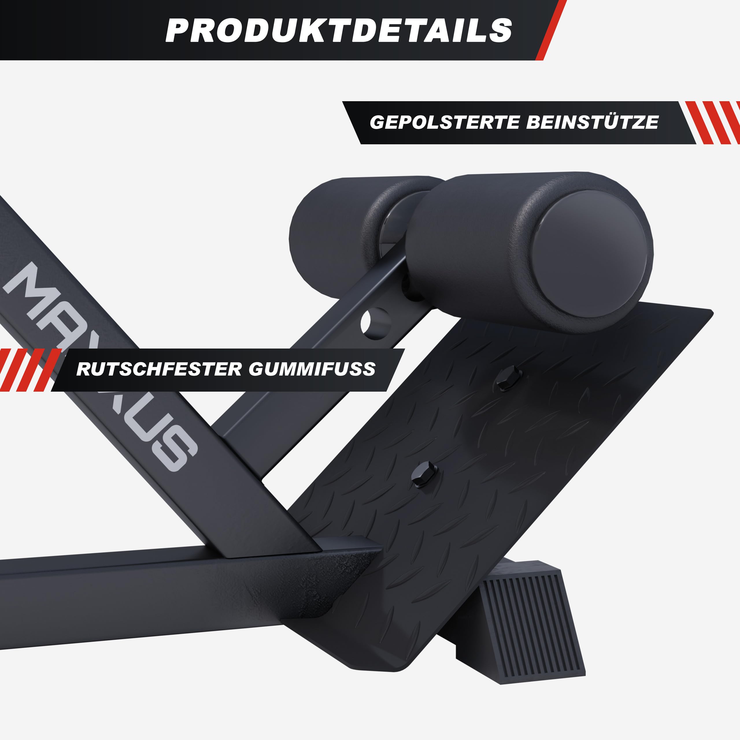MAXXUS Hyperextension Rückentrainer - Verstellbar, bis 150/180 kg, mit Beinfixierung, Haltegriffen - Bauchtrainer, Römische Bank, Multifunktionales Workout Bench