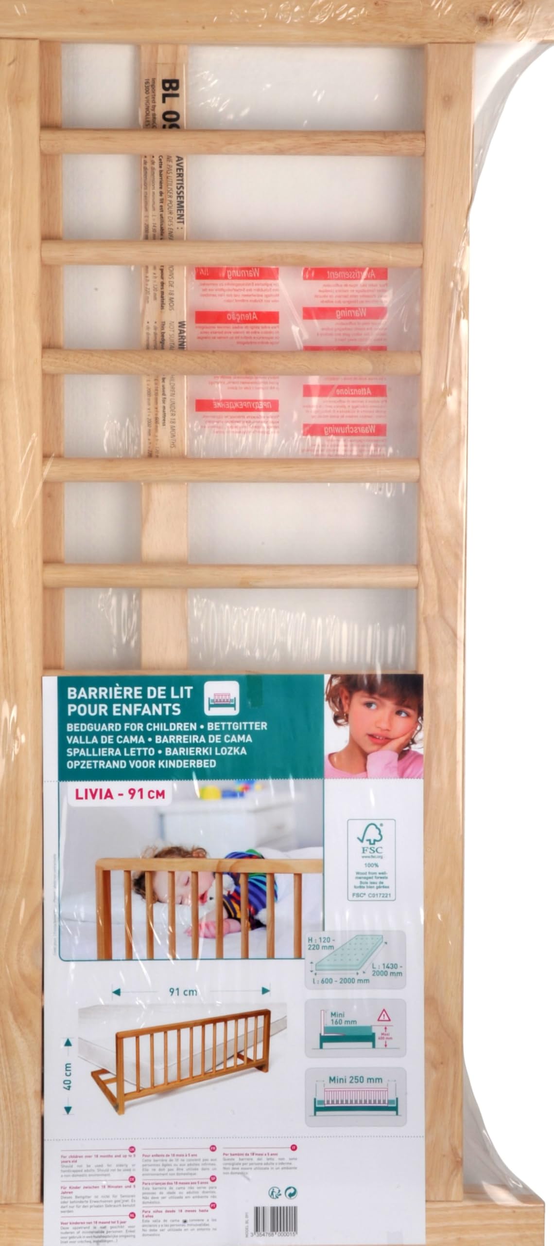 Barrière de Lit Enfant 90 cm Bois Naturel