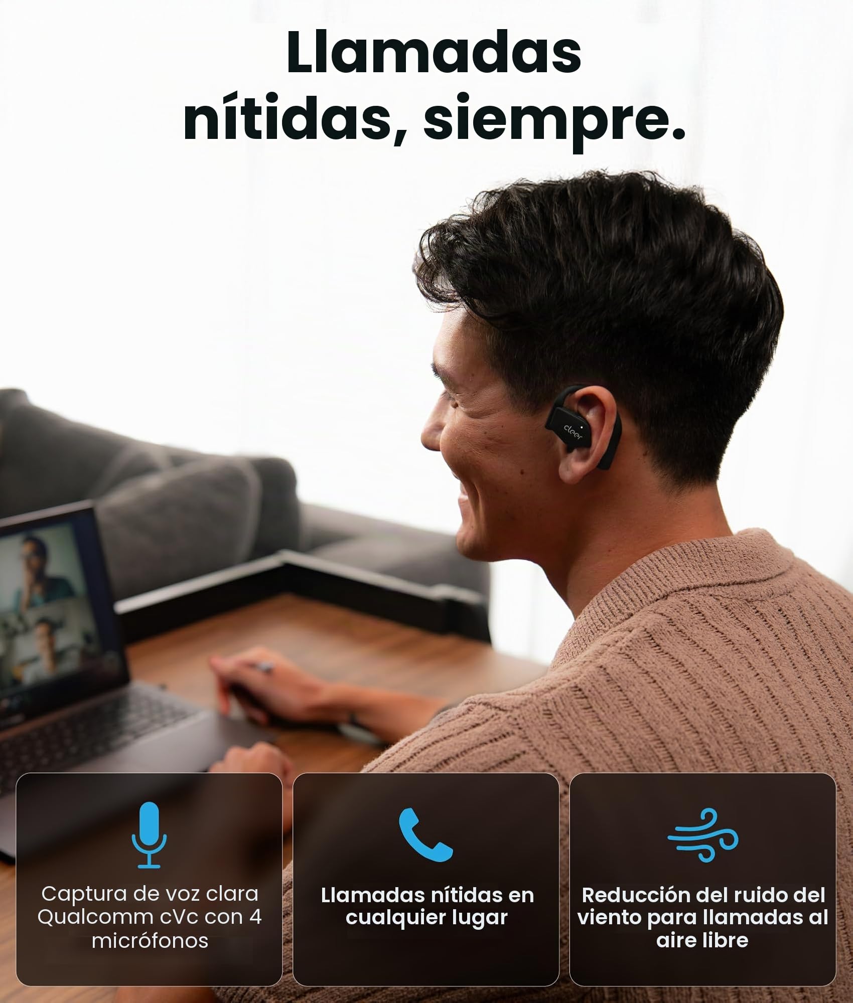 Cleer ARC 4 Plus - Auriculares de oreja abierta, auriculares Bluetooth inalámbricos con audio Dolby y seguimiento de cabeza, auriculares con gancho para la oreja con tiempo de reproducción de 34 horas