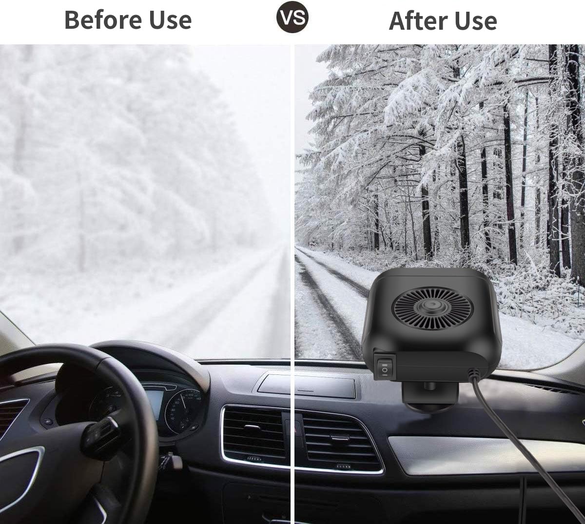 CCYKXA 12V Chauffage De Voiture, Chauffage Portable Pour Voiture, 2 En 1 Anti Buee Et Degivreur Ventilateur De Chauffages De Voitures Avec Base Rotative A 360 Avec Prise Allumeblanc 90963072