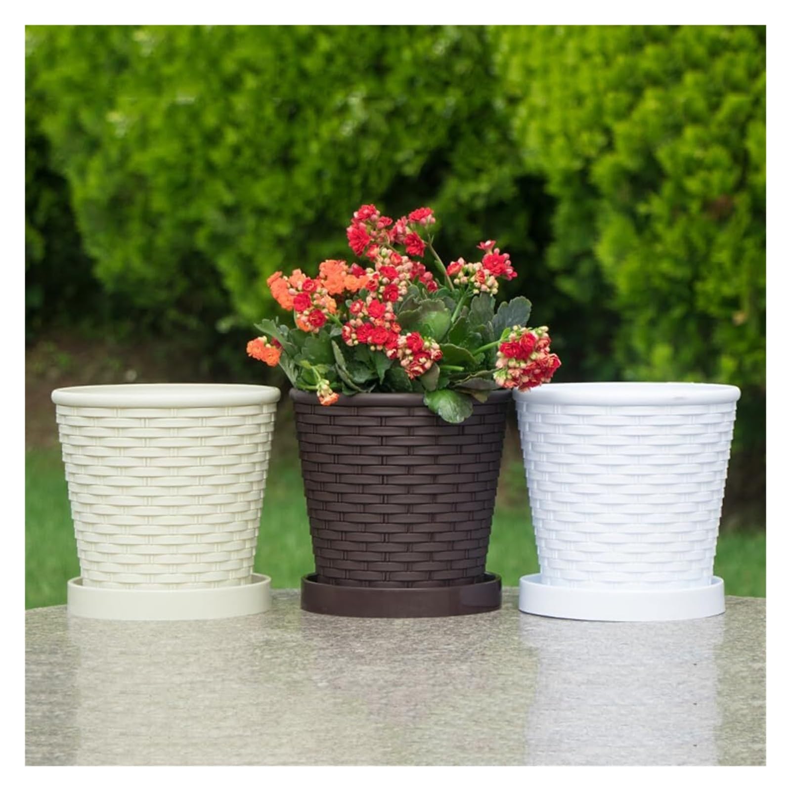 Vasi per piante Vaso da fiori in plastica in resina ispessita con fioriera intrecciata in bambù imitazione 4 pezzi Decorazioni primaverili
