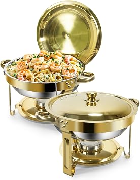 Gold Chafing Dish Buffet Set,5L Stainless Steel,2 Packs