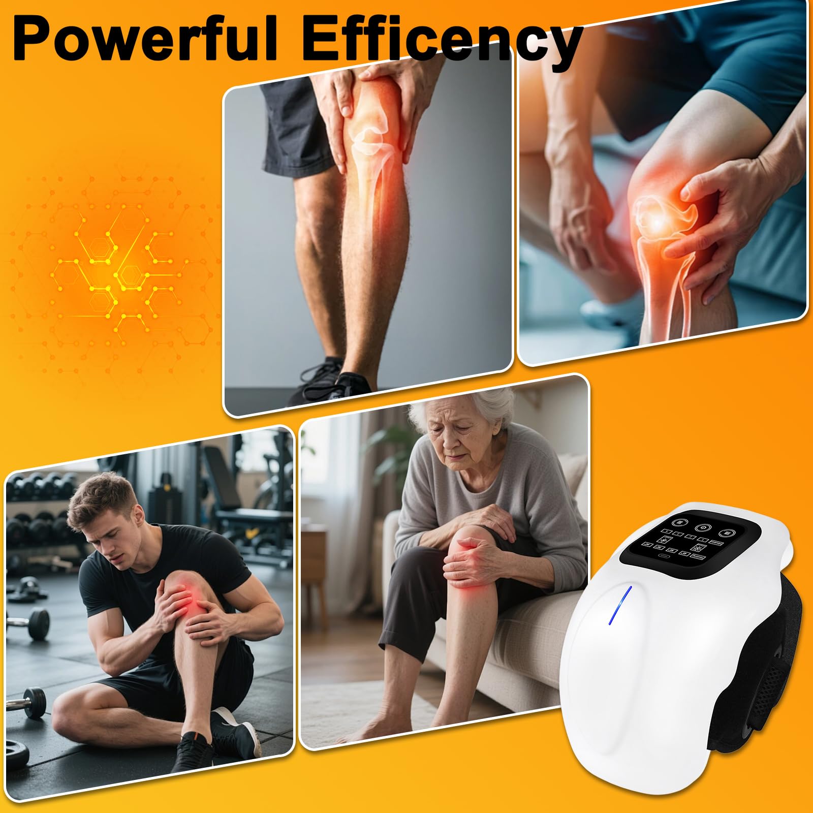 Knie Massagegerät Schnurloses, Infrarot Wärme Knie Massagegerät mit Vibrationsmassage Infrarot, 4 Heizstufen, 4 Vibrationsstärken, LCD Touch bei Arthritis, Schwellungen, Steifheit, Muskelverletzung