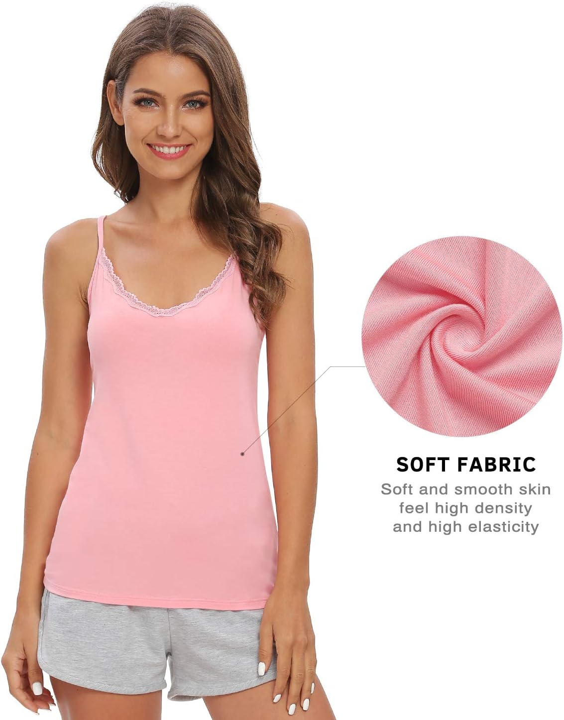 Vislivin Plain Camisole for Women Lace Tank Tops V Neck Adjustable Cami Sexy Undershirts 4 Pack - Image 4