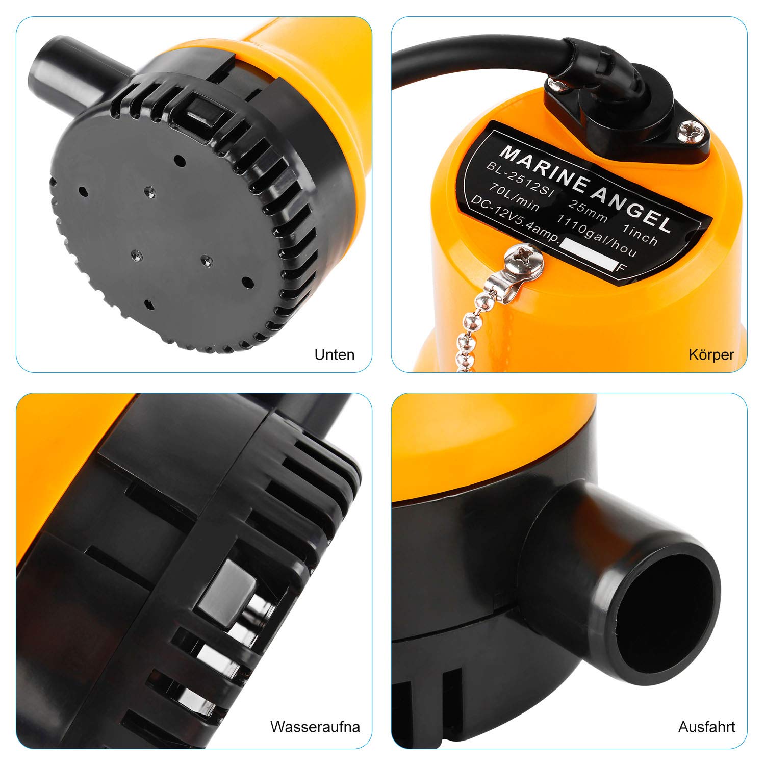 EXLECO Bomba de agua sumergible portátil 12V 50W 4200 L/H 2.3m
