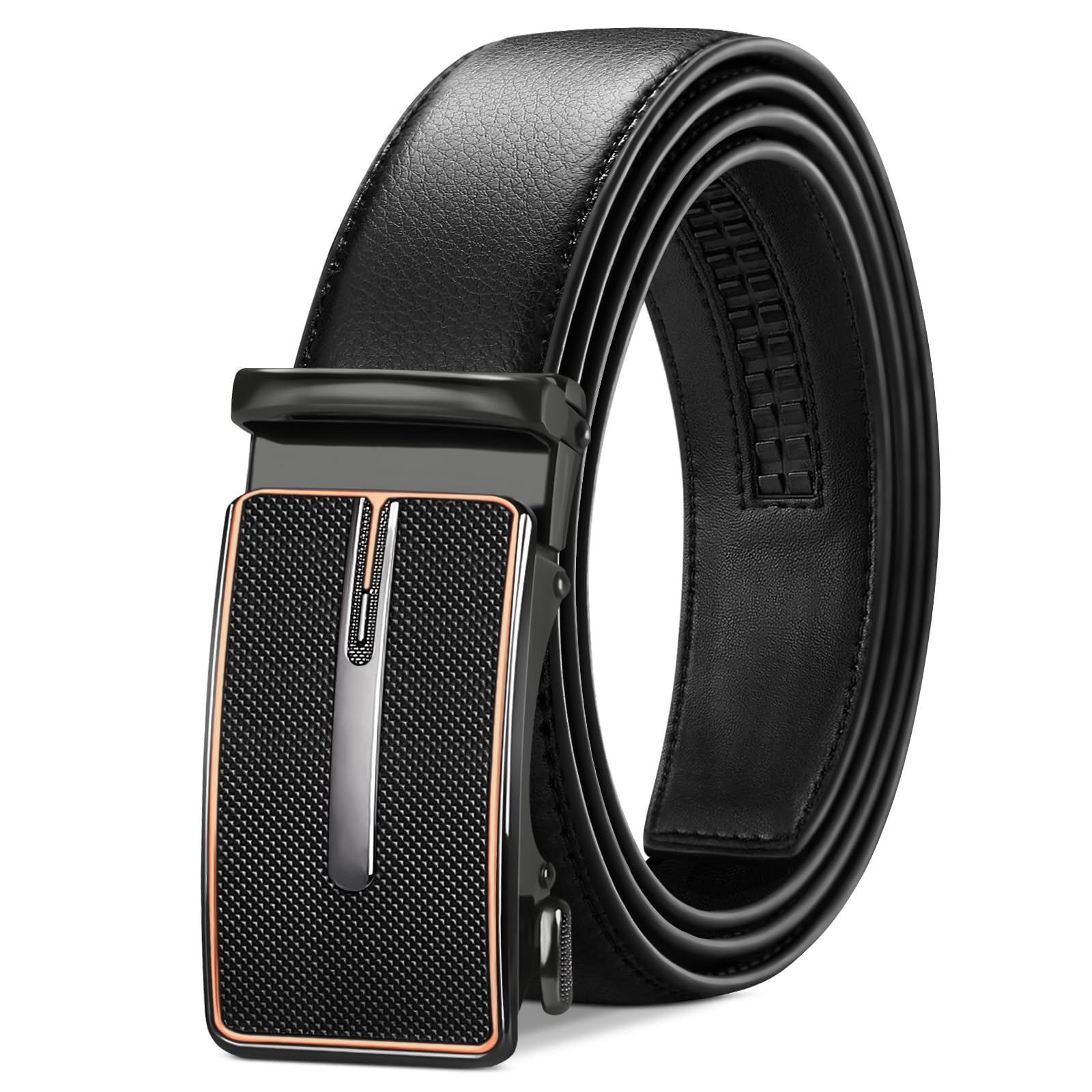 TANGCHAO Cintura Uomo, Cintura a Cricchetto da Uomo in Pelle con Fibbia Scorrevole Automatica 35mm, Trim Regolabile per Adattars