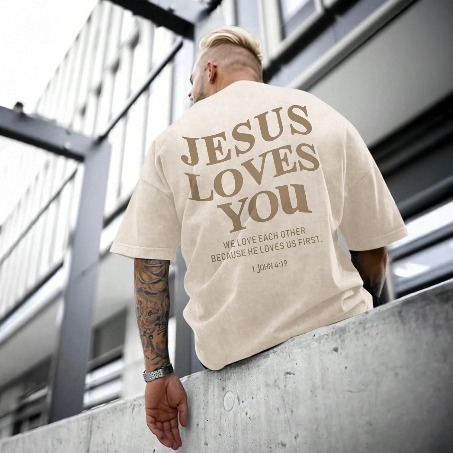 Christian Jesus Loves You Shirts for Men Religious Oversized Graphic Tees Jesus Faith Acid Wash T Shirt God Top - Image 4