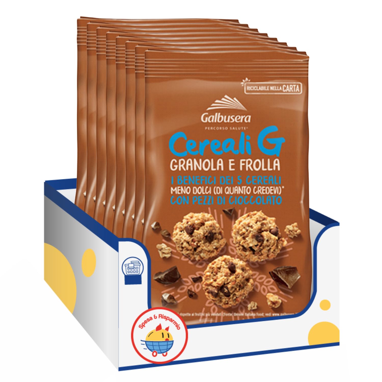 Biscotti Granola e Frolla 300g con Pezzi di Cioccolato Cereali G Ricchi di Fibre Snack Dolce Variazioni 4/8/12 Confezioni (12 PEZZI)