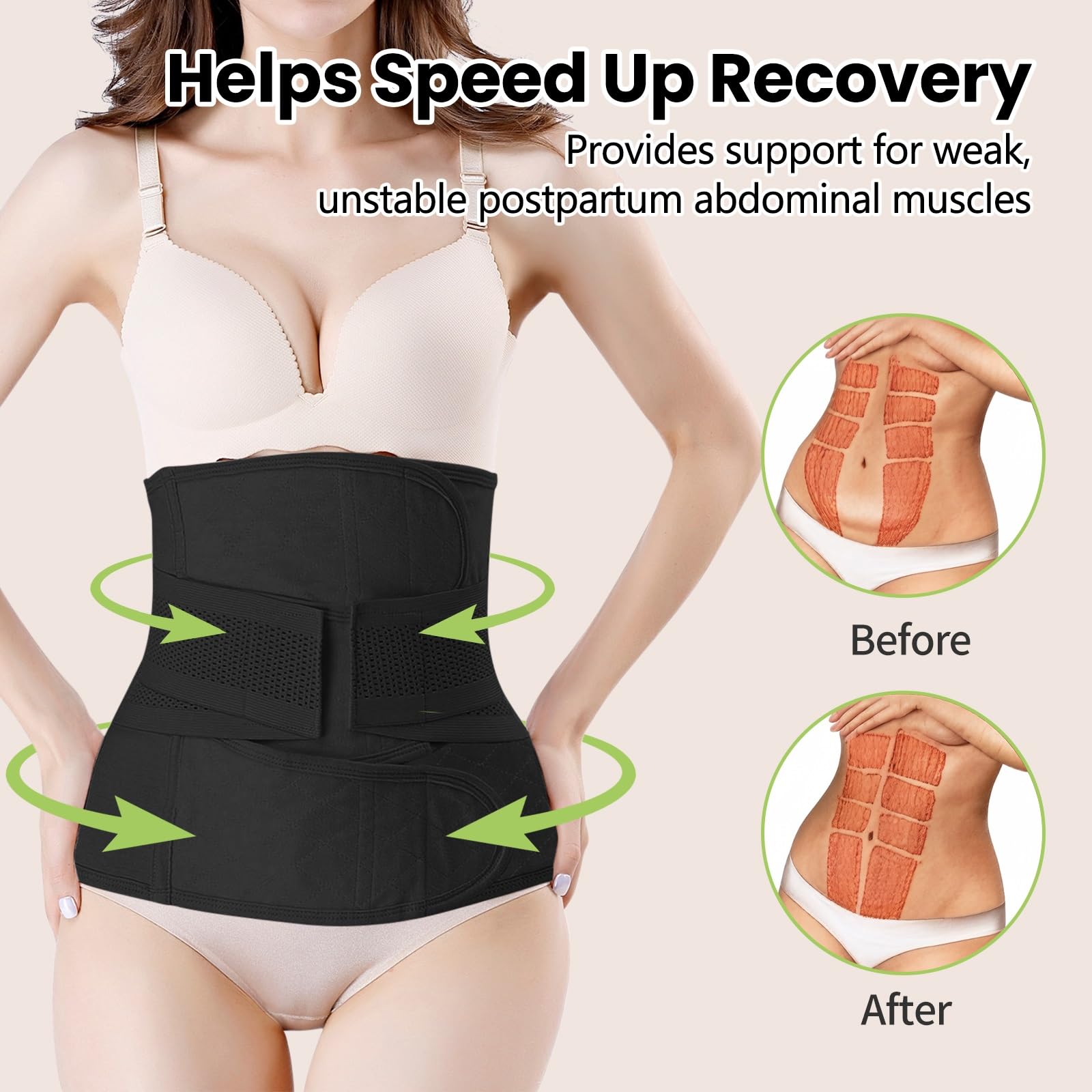 Pas poporodowy C-Section Recovery Belt Back Support Belly Wrap Belly Band Shapewear - czarny - L