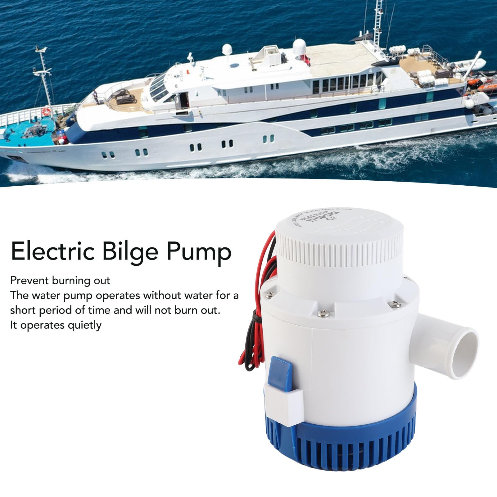 Fabater Pompa di Sentina Elettrica per Barche da 3700 GPH, Pompa Acqua Sommergibile con Alloggiamento in ABS, Prevenzione Surriscaldamento e Bassa rumorosità, Sollevamento 8 M, Ideale per Stagni e