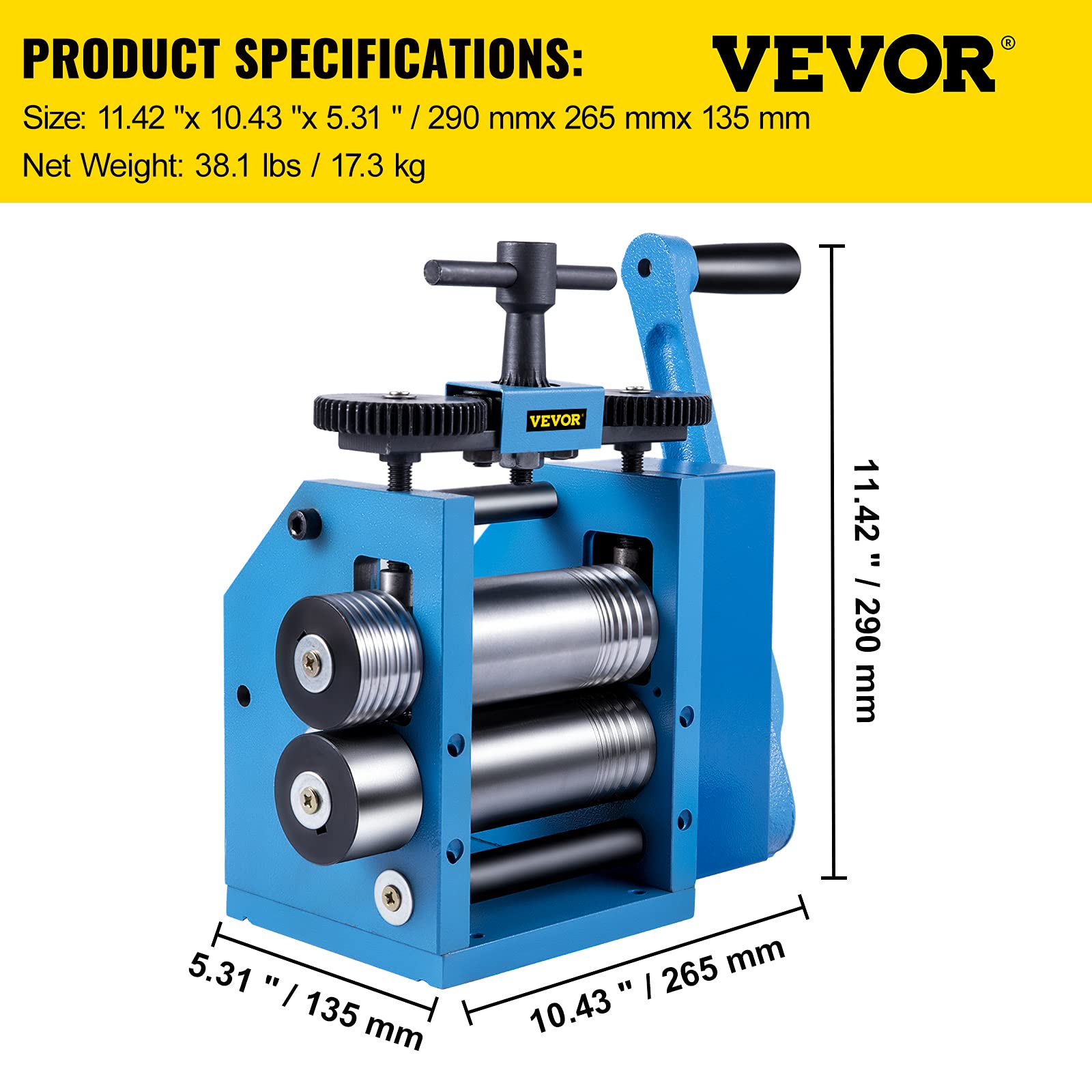VEVOR Machine de Laminage de Bijoux, 76 mm Laminoir à Combinaison Manuel, Équipement de Traitement de Fabrication de Comprimés de Bijoux, Outil de Bricolage Multifonctionnel pour Presser Feuilles Fils