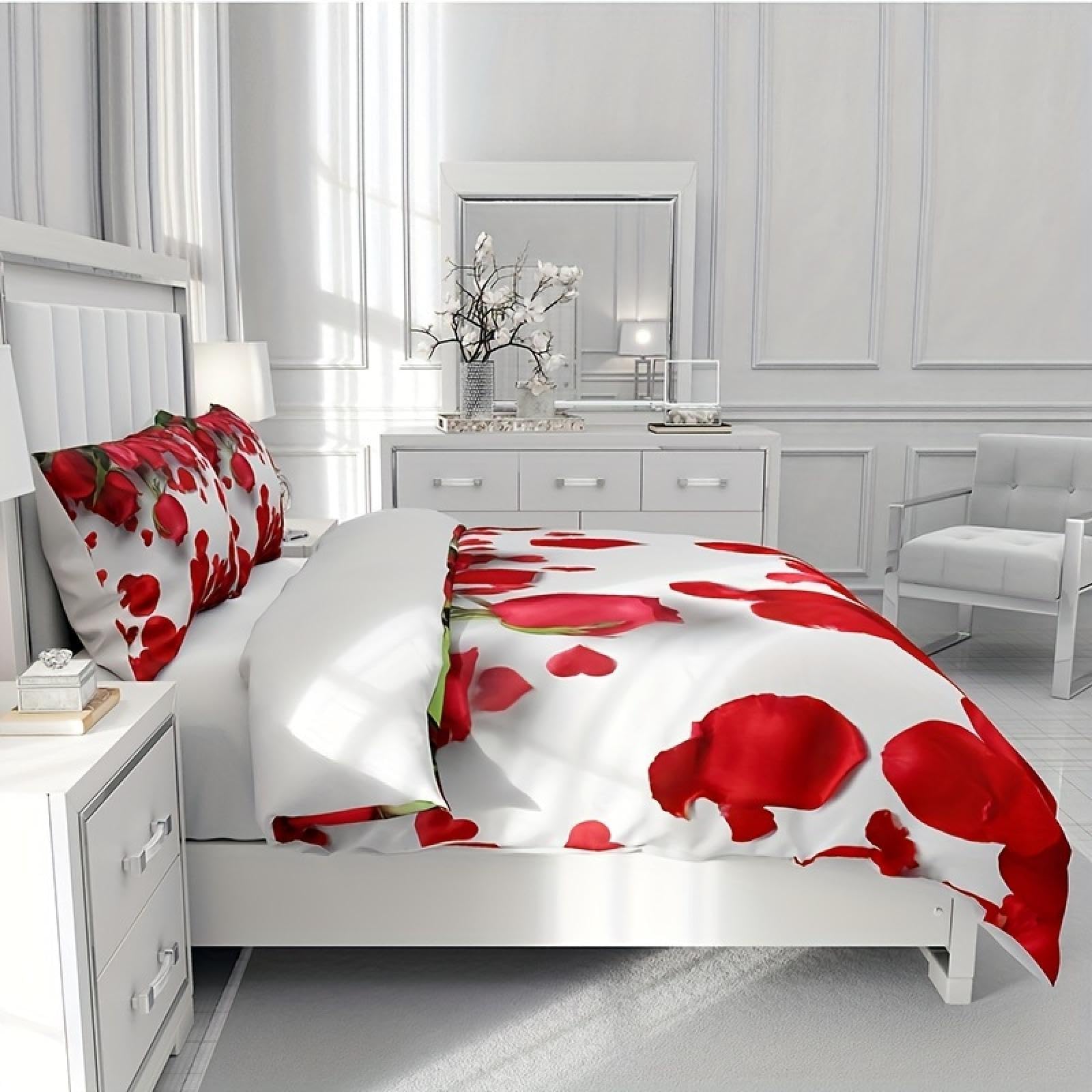 Parure de lit à motif floral 3D pour une chambre à coucher douce et romantique
