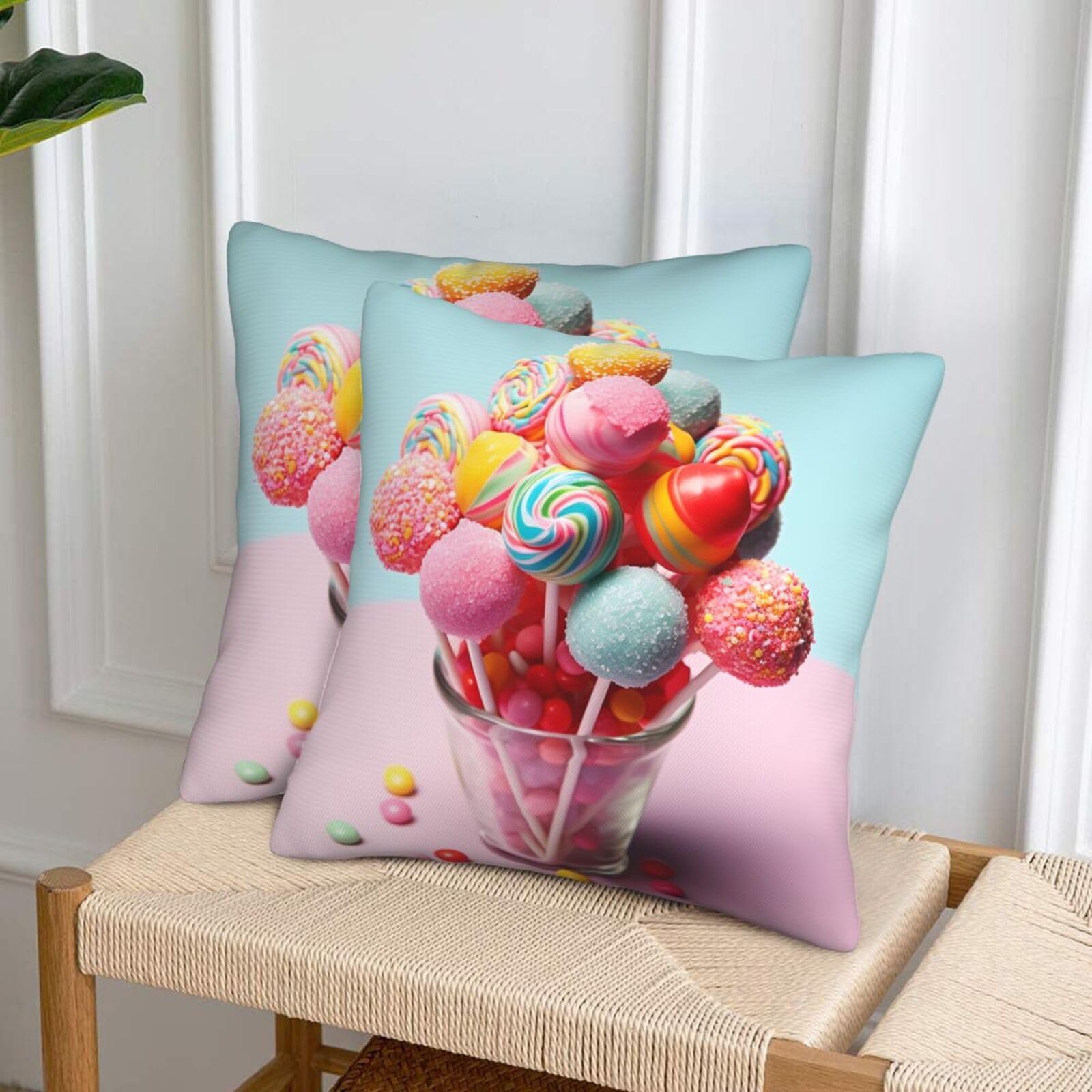 NONHAI Decorative Throw Pillow Covers Set of 2, 12"x12" Square Cushion Case Soft Comfy Candies Throw Pillows for Couch Cushion Livingroom Farmhouse Home Decor Pillowcases