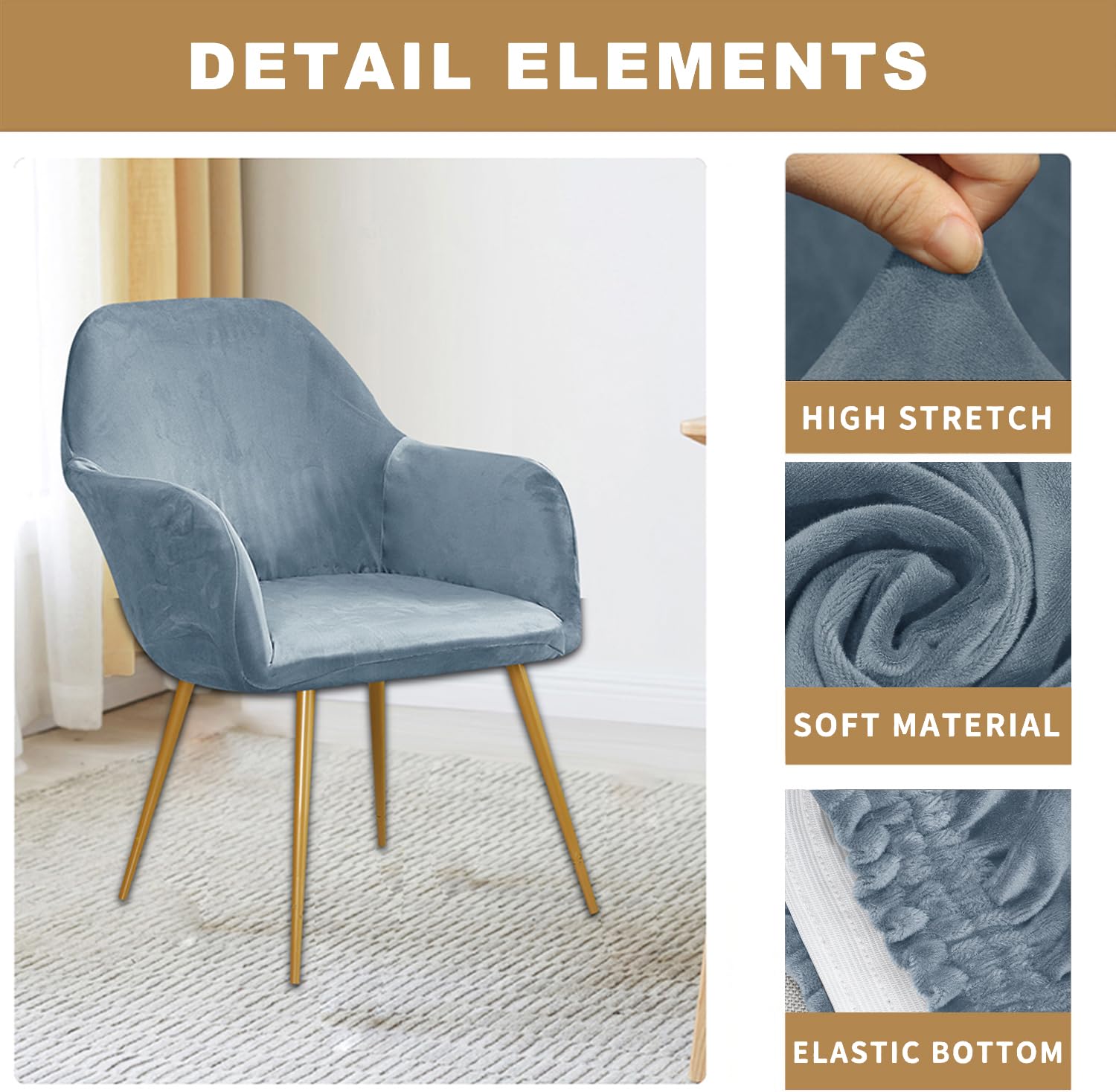 Mizu Stretch Velvet Curved Accent Chair Slipcovers Dimensional Application