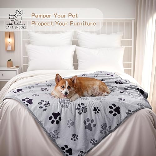 Miniatura 6 de Mantas impermeables para perros, manta para mascotas de 50 x 60 pulgadas, suave y esponjosa, protector de cama de sofá, manta reversible de forro