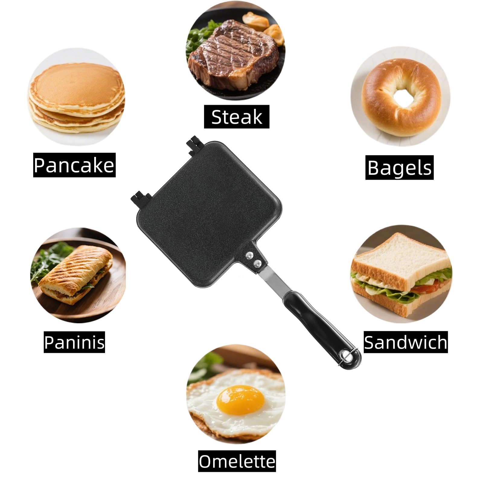 Máquina de sándwiches calientes, tostadora de sándwich a la parrilla, sartén antiadherente de doble cara para pan panini, queso, panini, desayuno, parrilla de sándwich para estufa, sartén 5