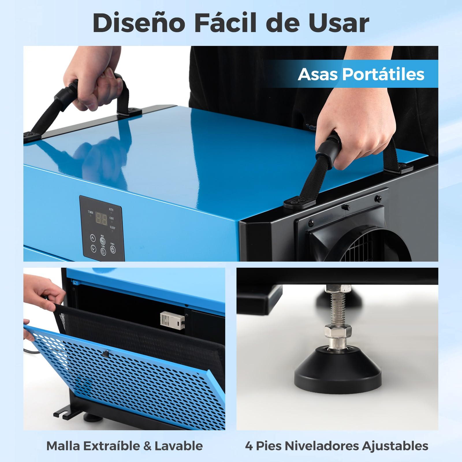 COSTWAY Deshumidificador Industrial de 73,5 L/Día, Deshumificadores de Humedad Silencioso con 3 Modos y Temporizador de 24H, Manguera de Drenaje y Descongelación Automática, Azul