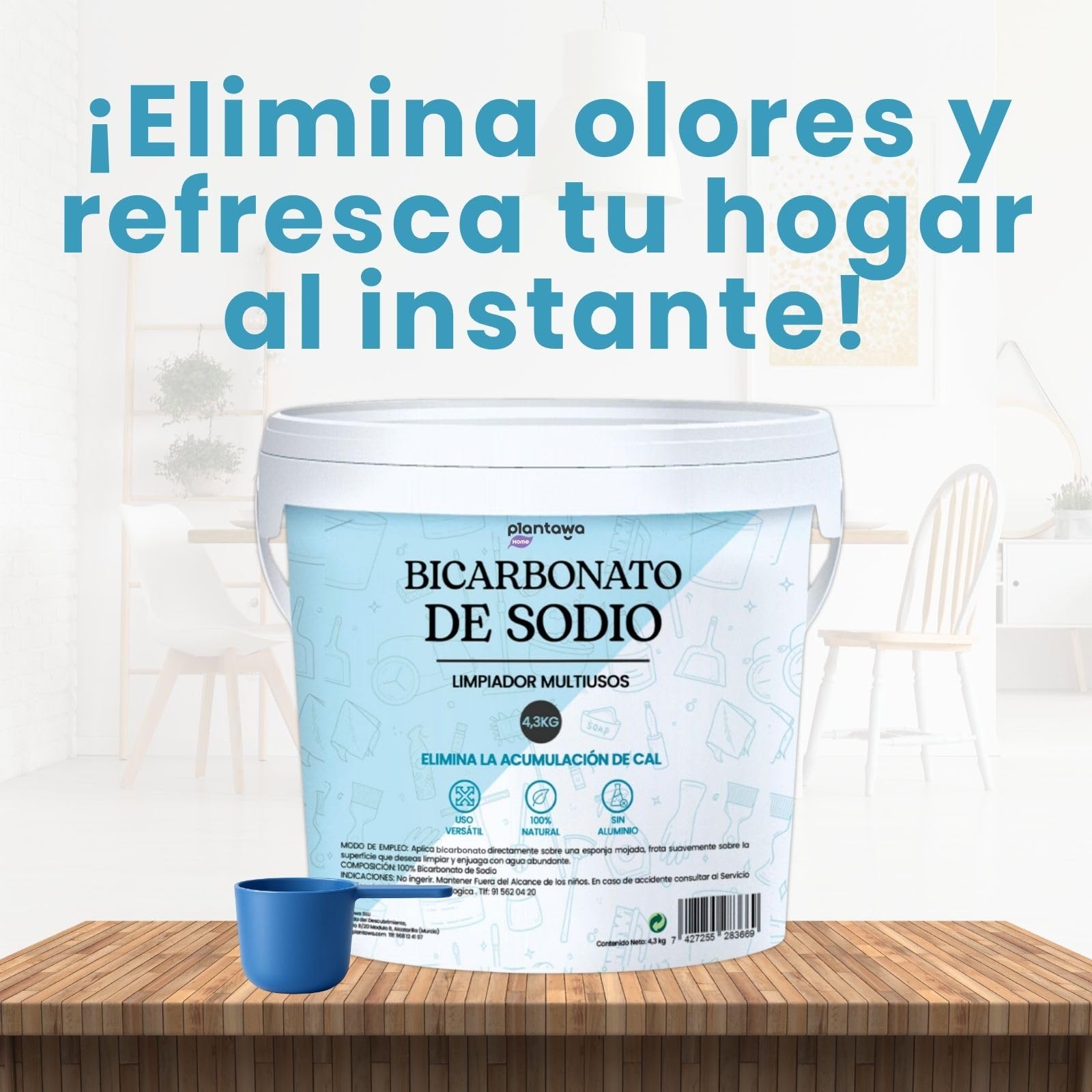 PLANTAWA Bicarbonato de Sodio 4,3kg | Bicarbonato Multiusos para Limpieza de Cocina, Baño, Textiles y Electrodomésticos | Alta Solubilidad | Sin Aditivos | Baking Soda Limpieza