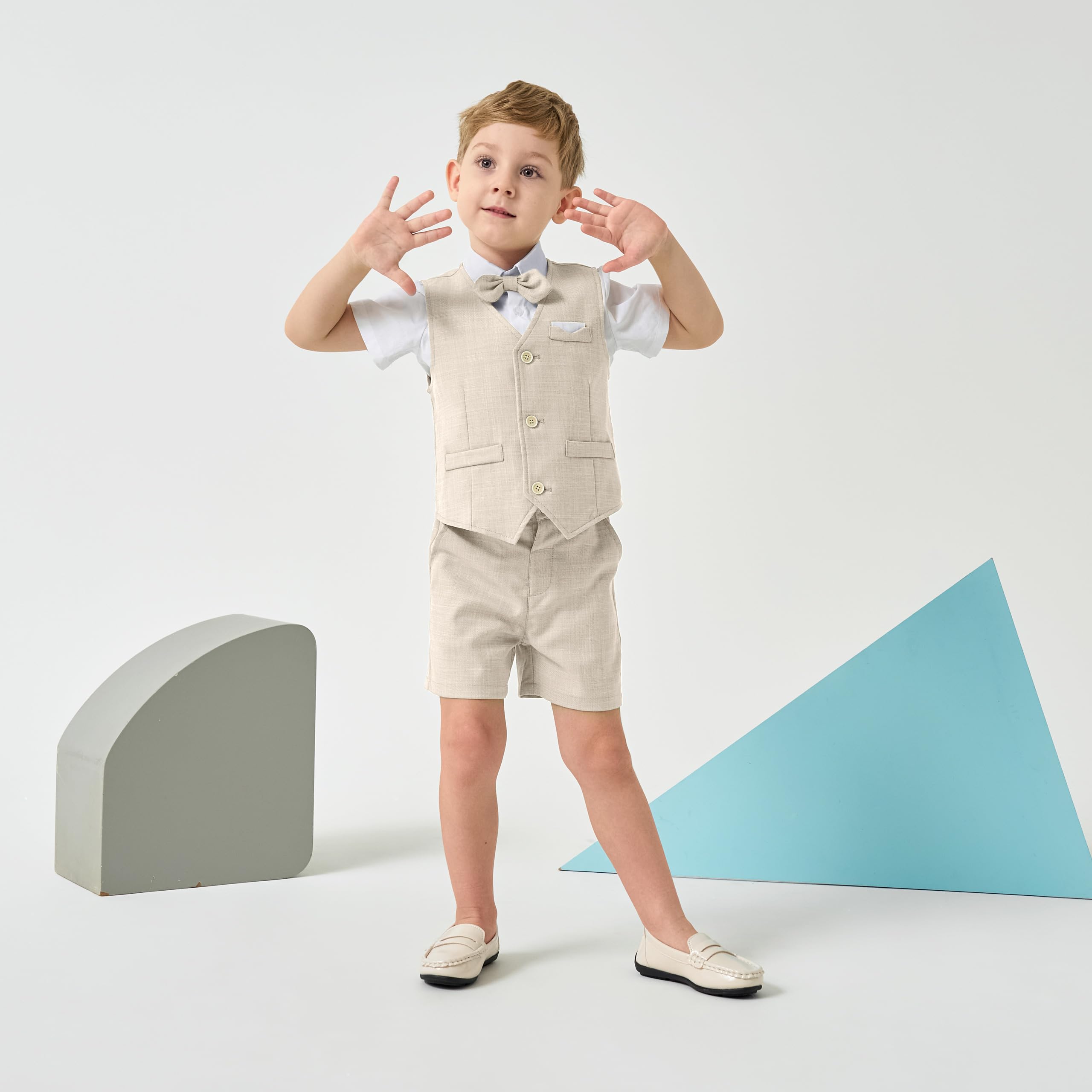 Volunboy Baby Jungen Anzug, Sommer Anzugweste Hemd mit Fliege + Shorts für Festlich Hochzeit Bekleidung Set 4tlgs