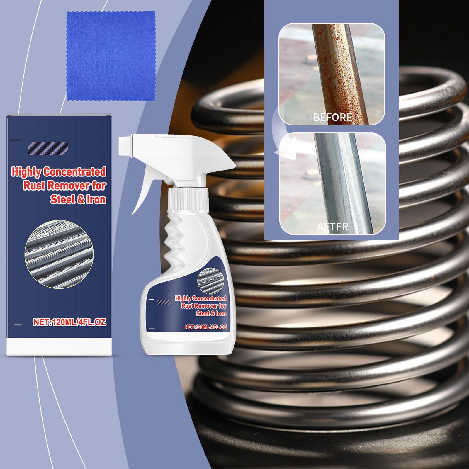 Heavy Duty Metal Rust Remover, Highly Concentrated Rust Remover for Metal, Anti Rust Converter Sprays For Steel & Iron, Heavy Duty Iron Spray, Powerful Rust Removal Spray For Car, Household (2PC) — view 2